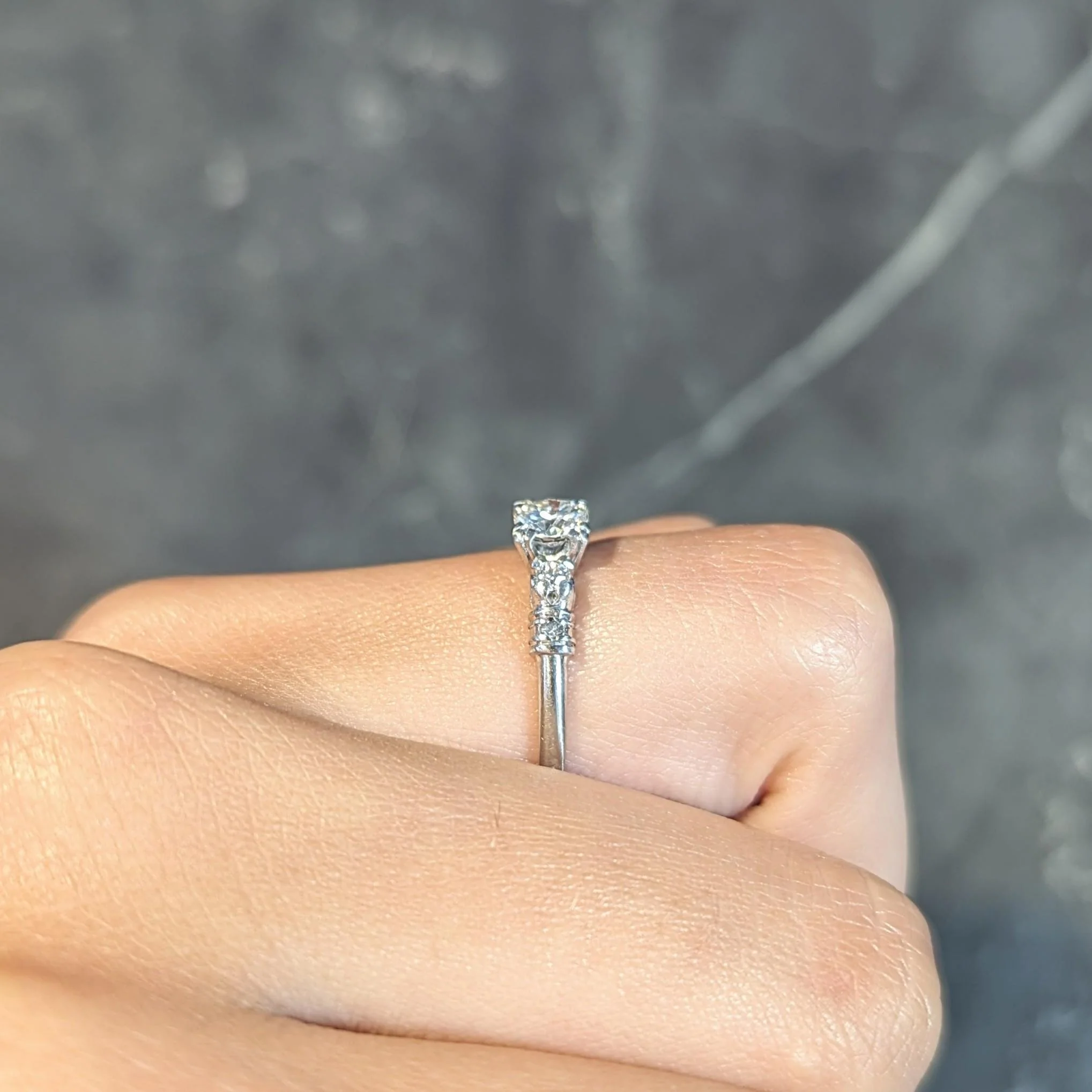 Mid-Century 0.55 CTW Diamond Platinum Five Stone Vintage Engagement Ring - Image 13