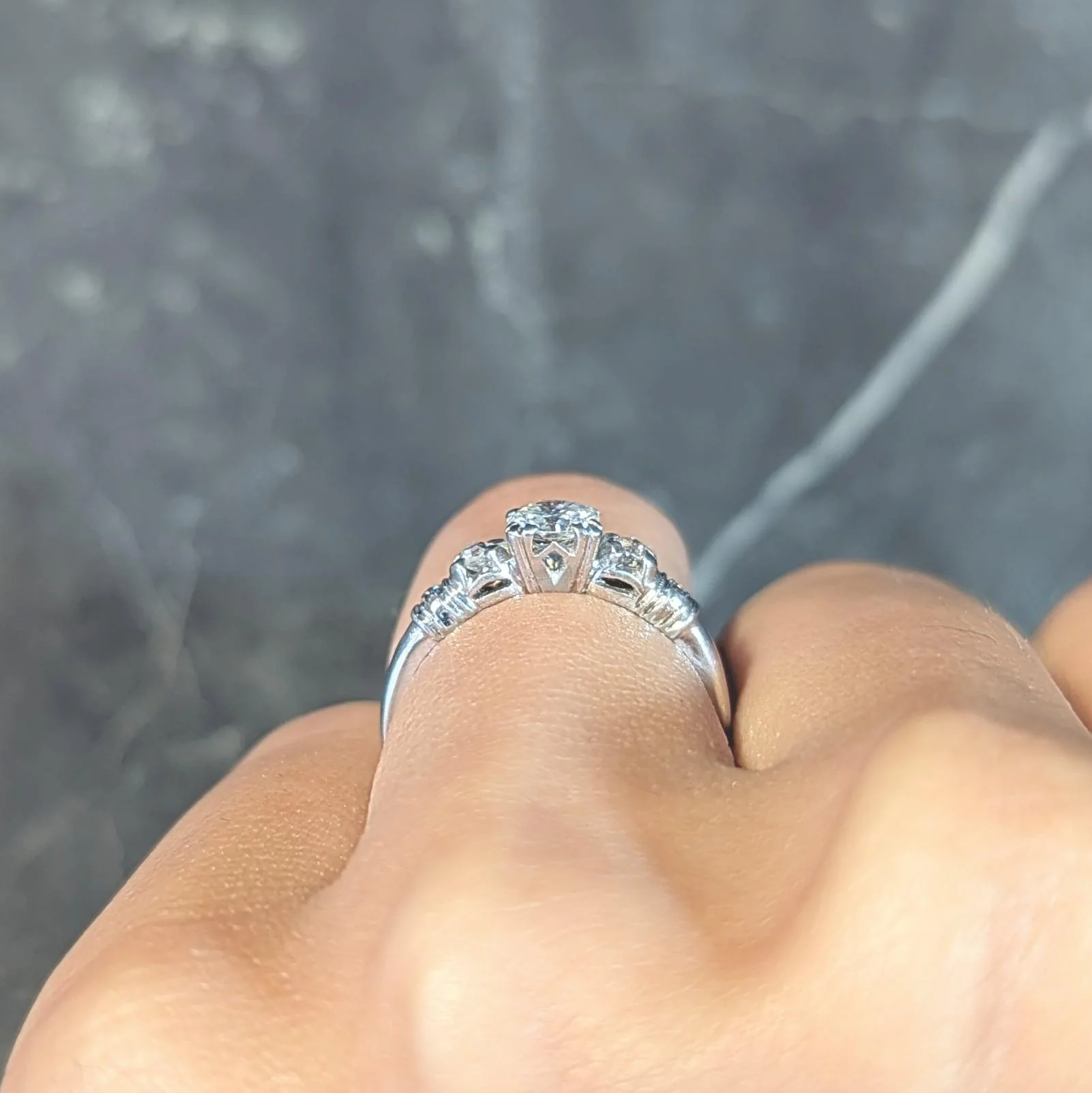 Mid-Century 0.55 CTW Diamond Platinum Five Stone Vintage Engagement Ring - Image 14