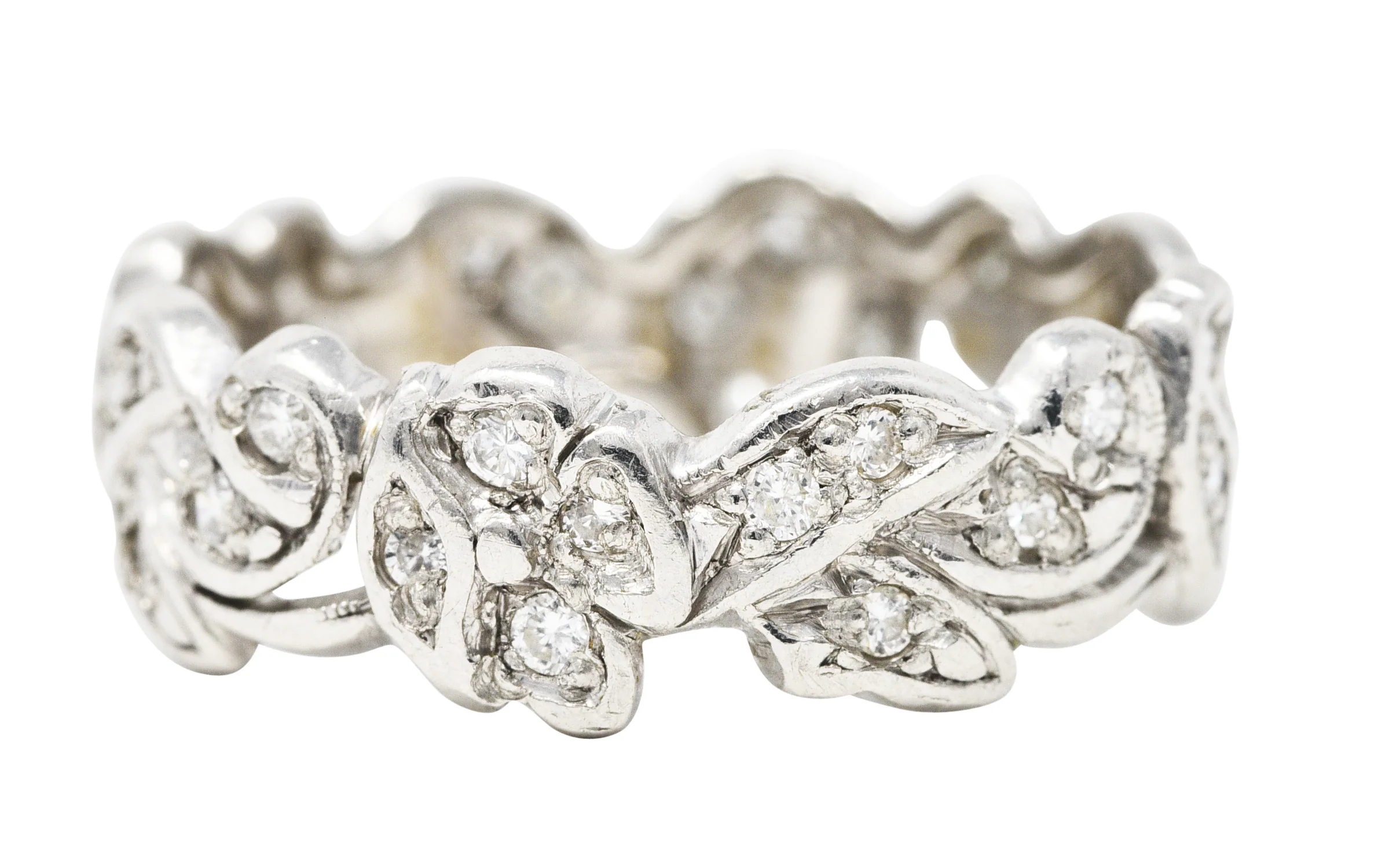 Mid-Century 0.55 CTW Diamond Platinum Floral Eternity Band Ring - Image 3