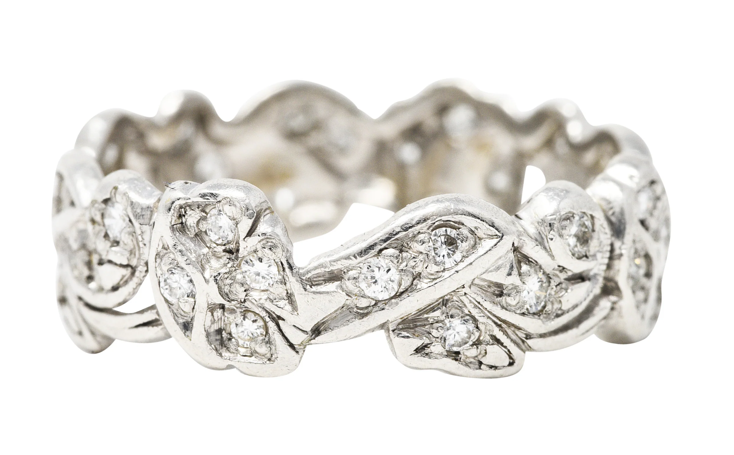 Mid-Century 0.55 CTW Diamond Platinum Floral Eternity Band Ring - Image 4