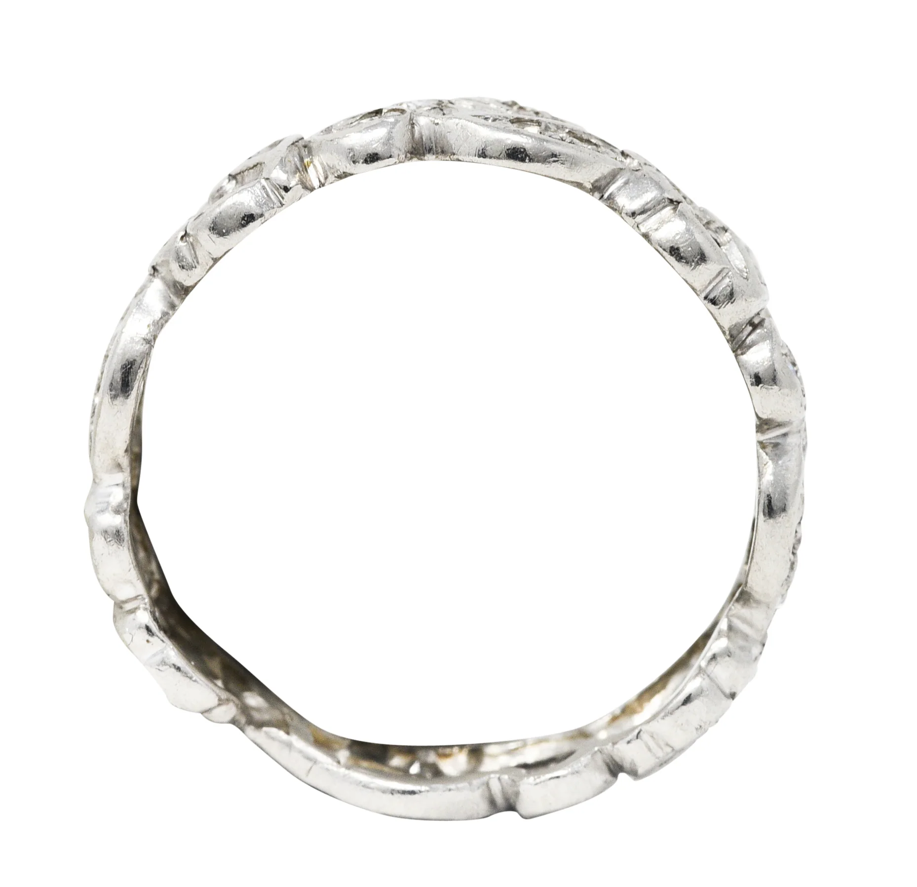 Mid-Century 0.55 CTW Diamond Platinum Floral Eternity Band Ring - Image 5