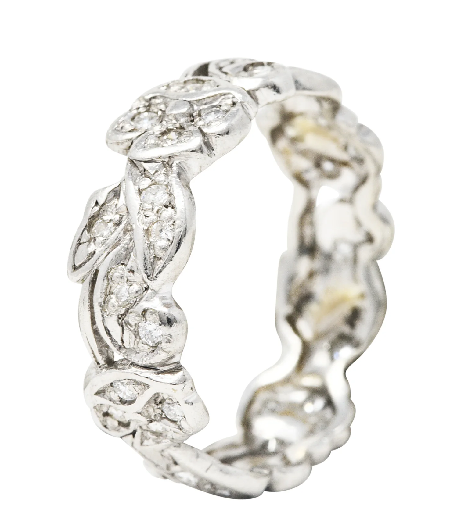 Mid-Century 0.55 CTW Diamond Platinum Floral Eternity Band Ring - Image 6