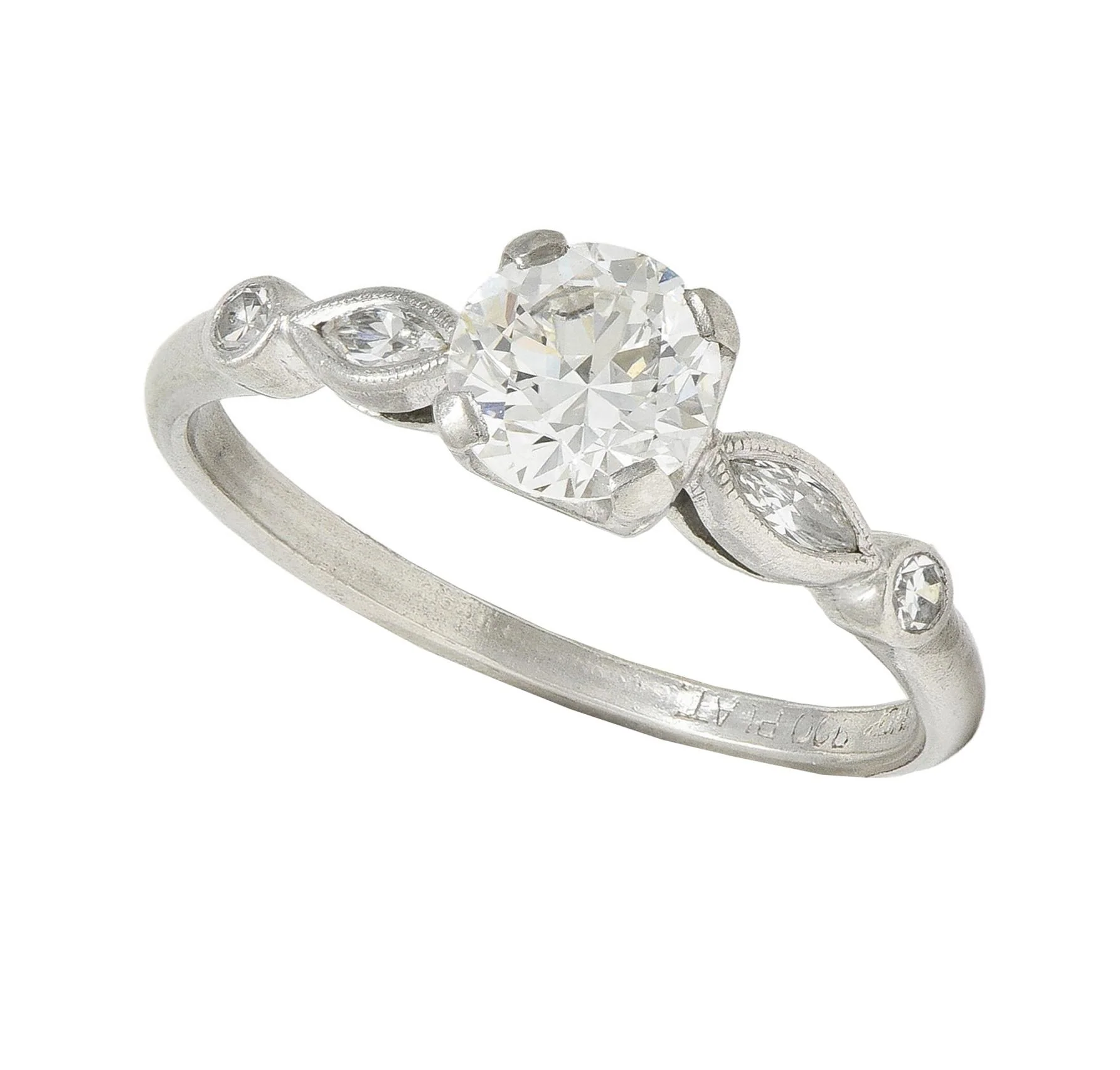 Mid-Century 0.55 CTW Transitional Cut Diamond Platinum Vintage Engagement Ring - Image 11