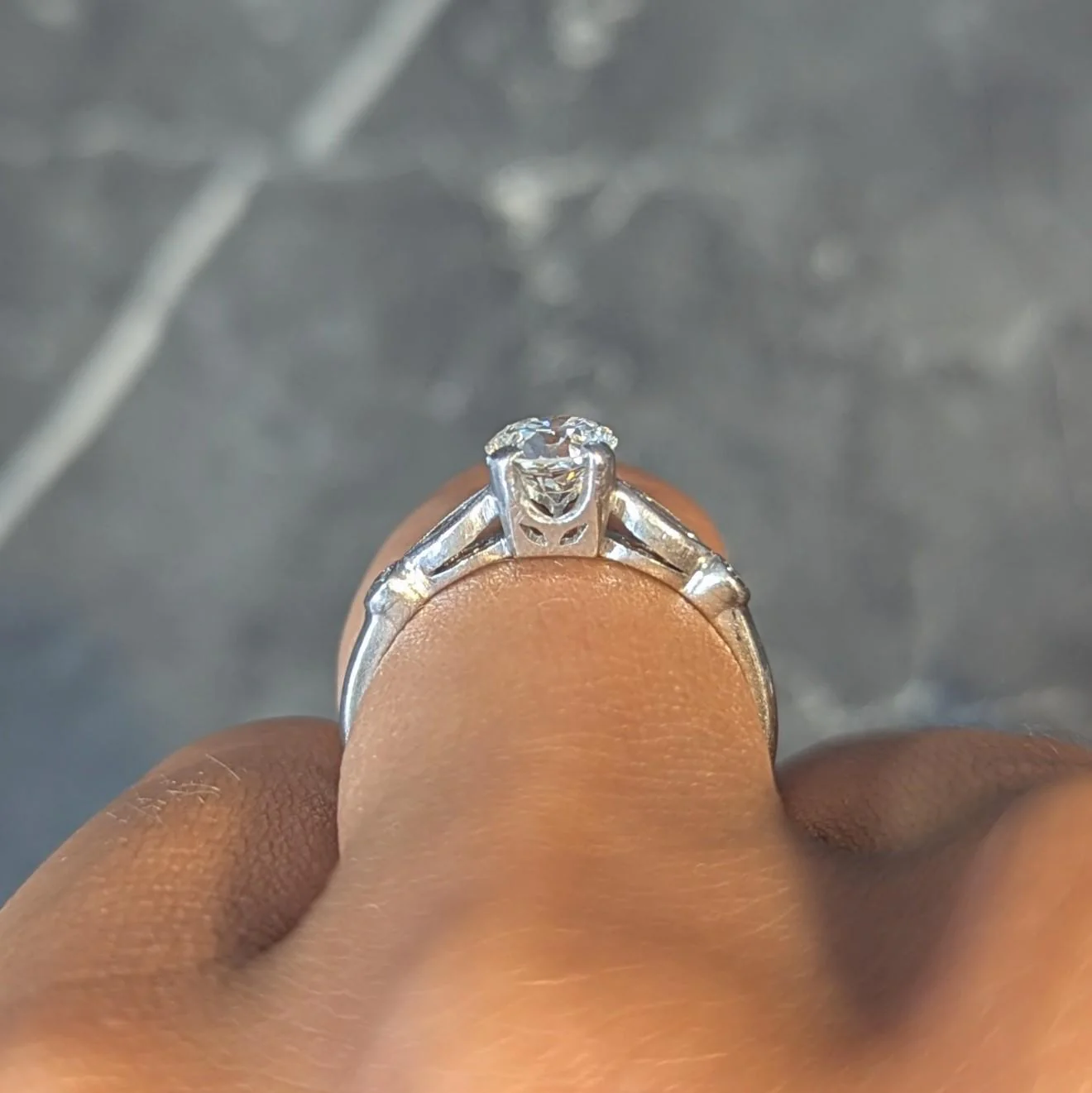 Mid-Century 0.55 CTW Transitional Cut Diamond Platinum Vintage Engagement Ring - Image 14