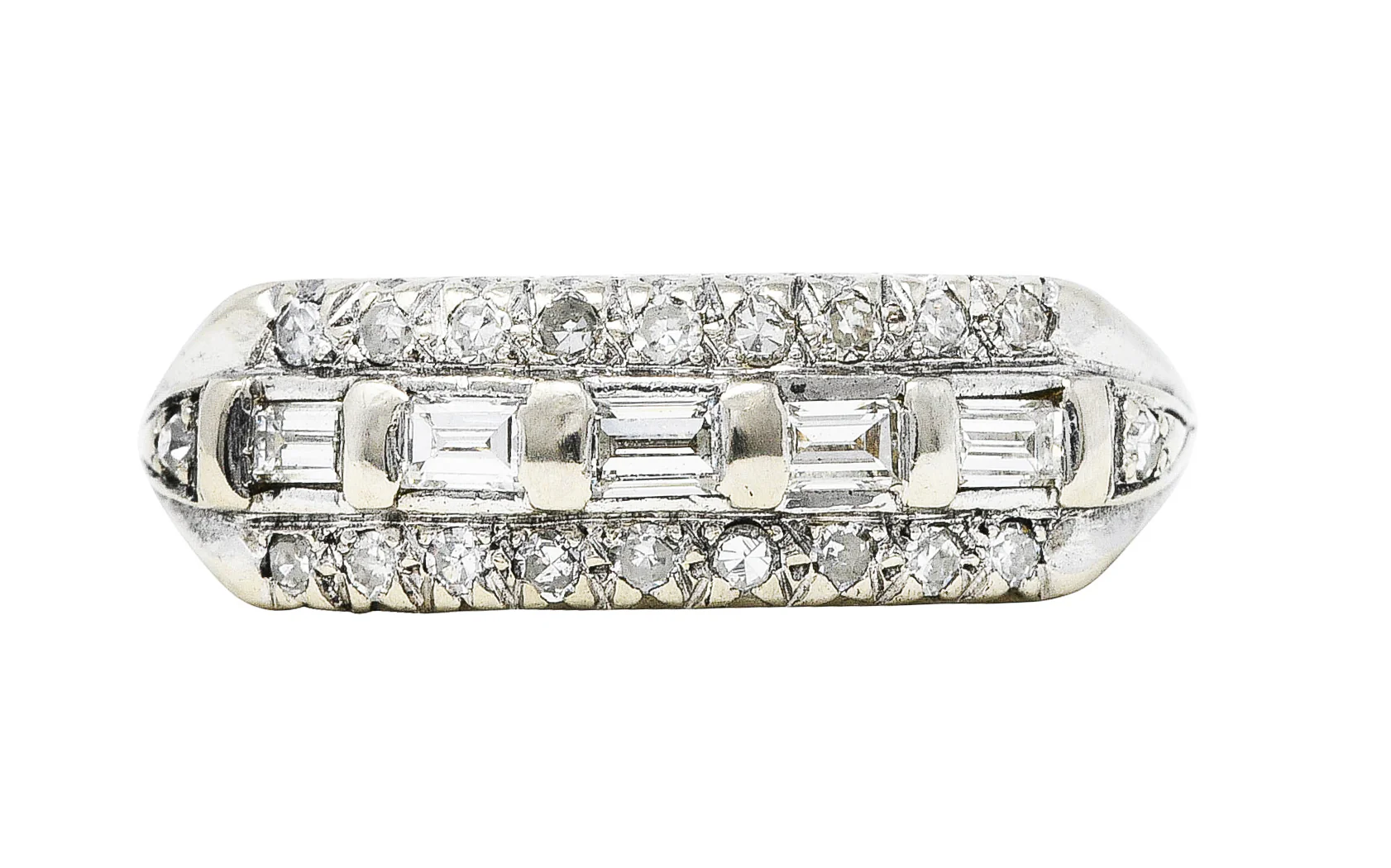Mid-Century 0.60 CTW Diamond 14 Karat White Gold Fishtail Band Ring