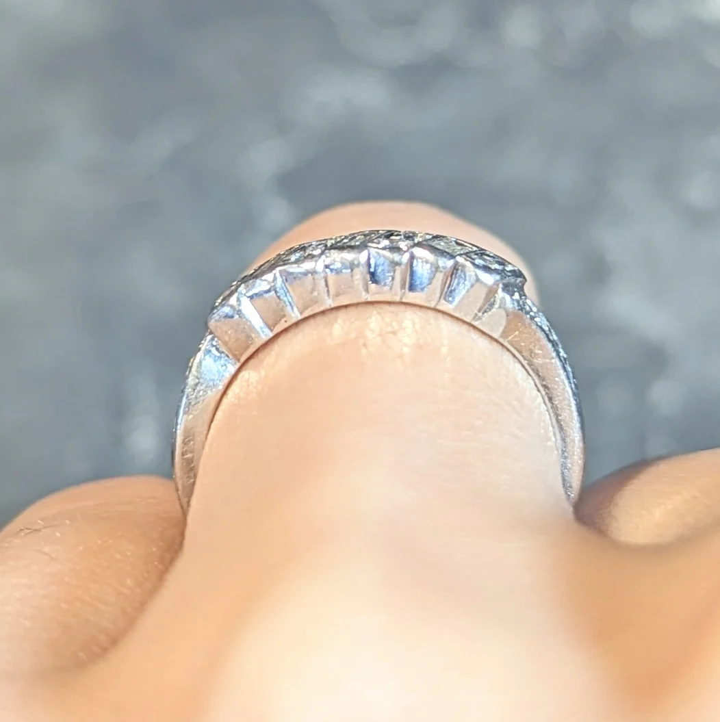 Mid-Century 0.62 CTW Diamond Platinum Ribbon Vintage Band Ring - Image 10