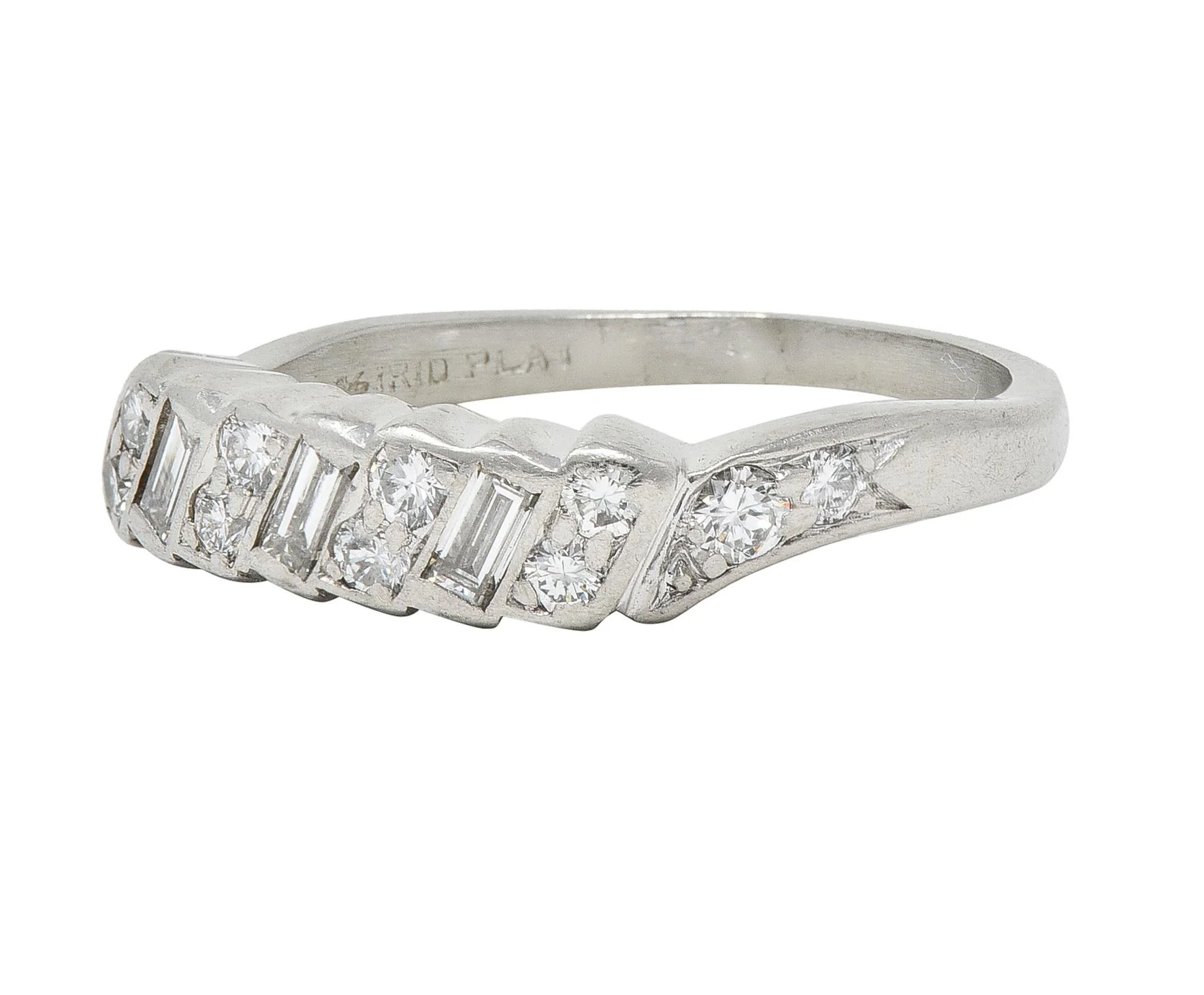 Mid-Century 0.62 CTW Diamond Platinum Ribbon Vintage Band Ring - Image 5