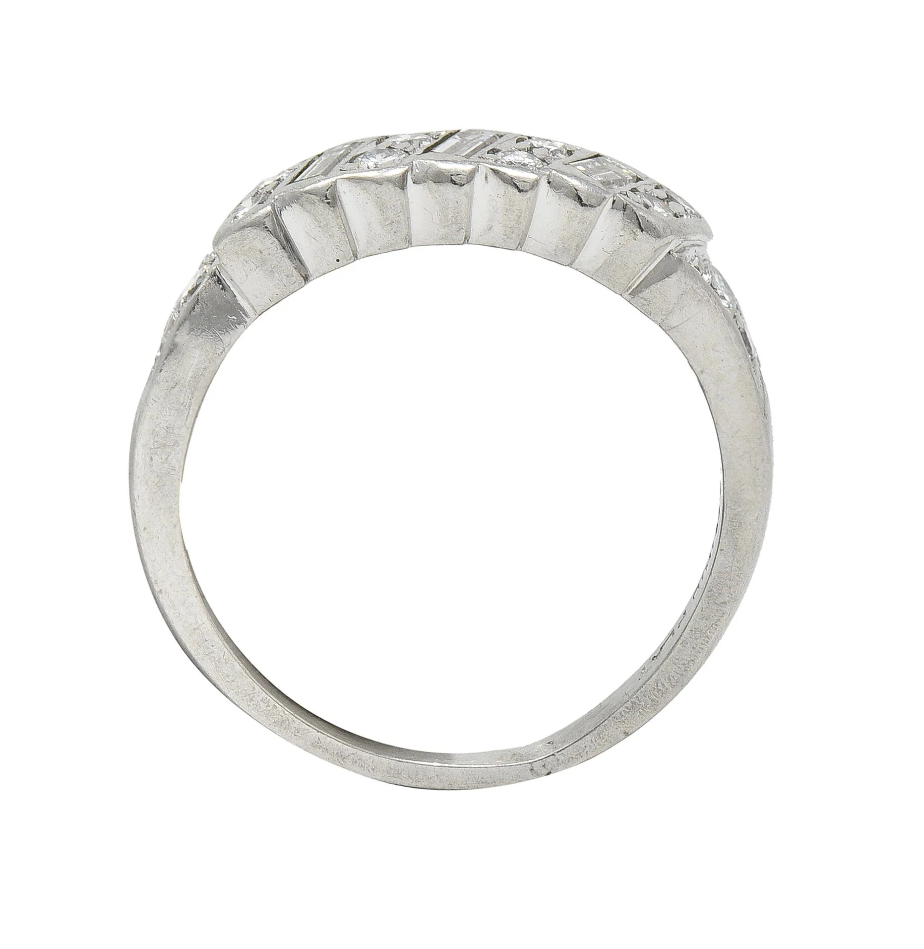 Mid-Century 0.62 CTW Diamond Platinum Ribbon Vintage Band Ring - Image 7