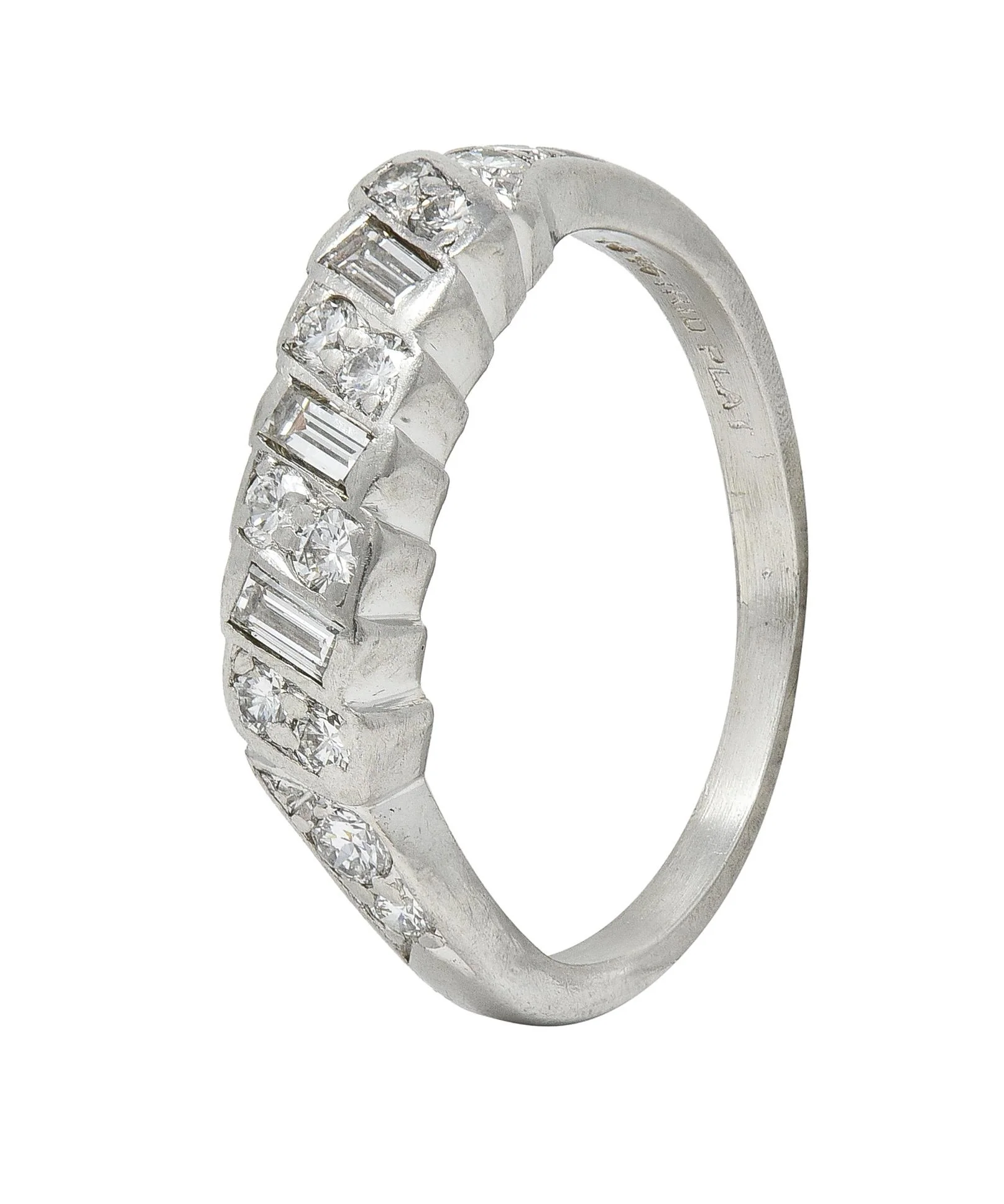 Mid-Century 0.62 CTW Diamond Platinum Ribbon Vintage Band Ring - Image 8