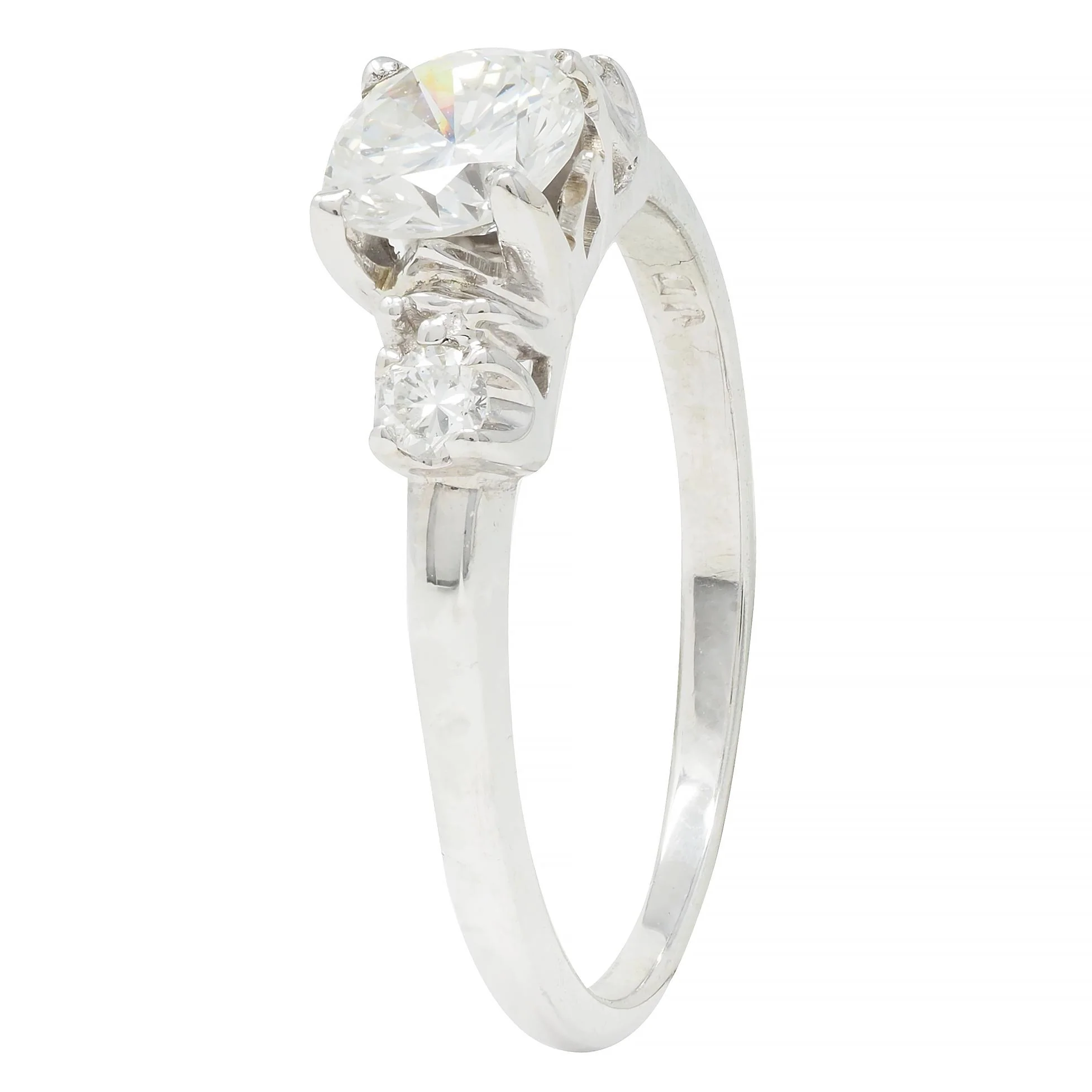 Mid-Century 0.65 CTW Transitional Cut Diamond 18 Karat White Gold Engagement Ring - Image 9