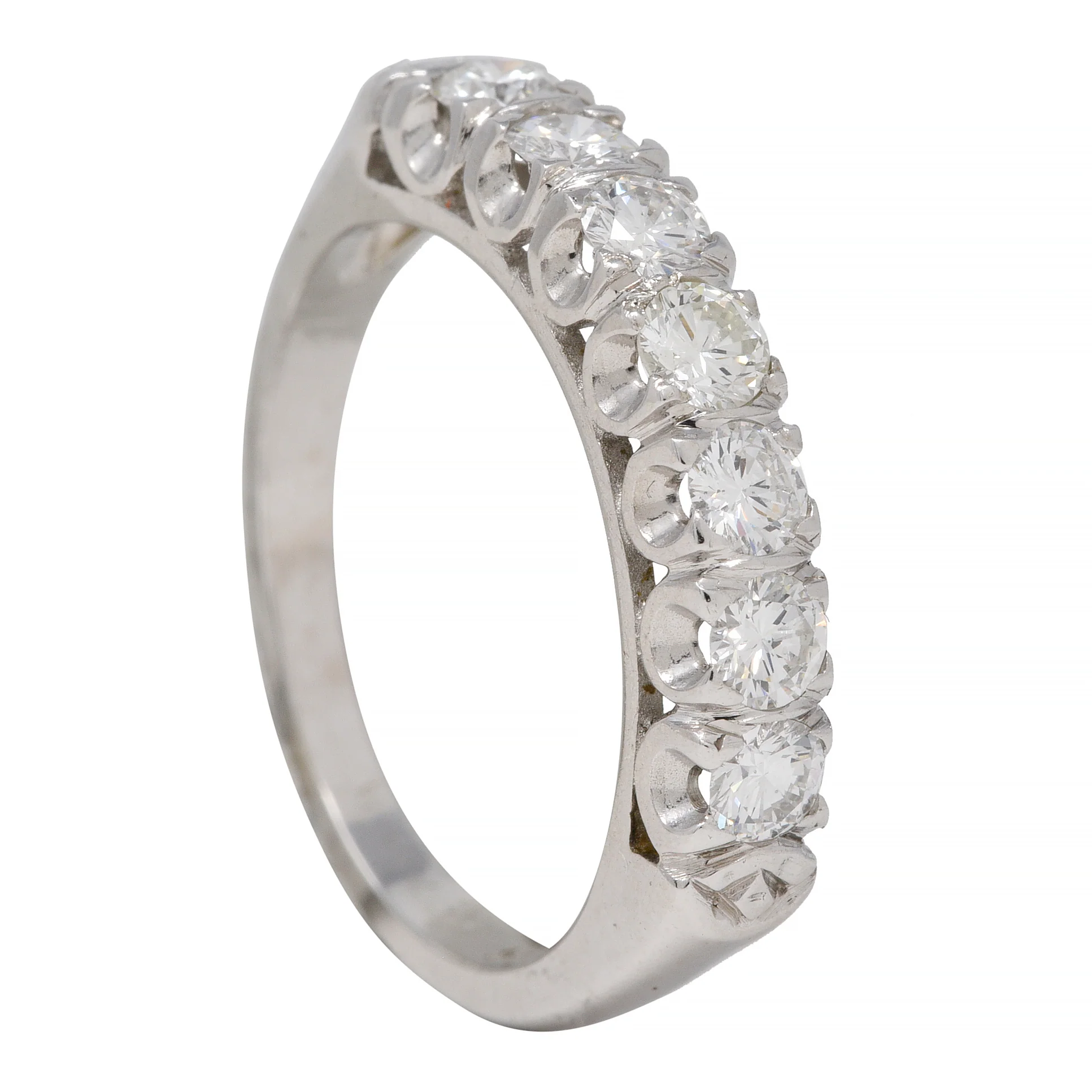 Mid-Century 0.70 CTW Diamond 14 Karat White Gold Fishtail Vintage Band Ring - Image 11