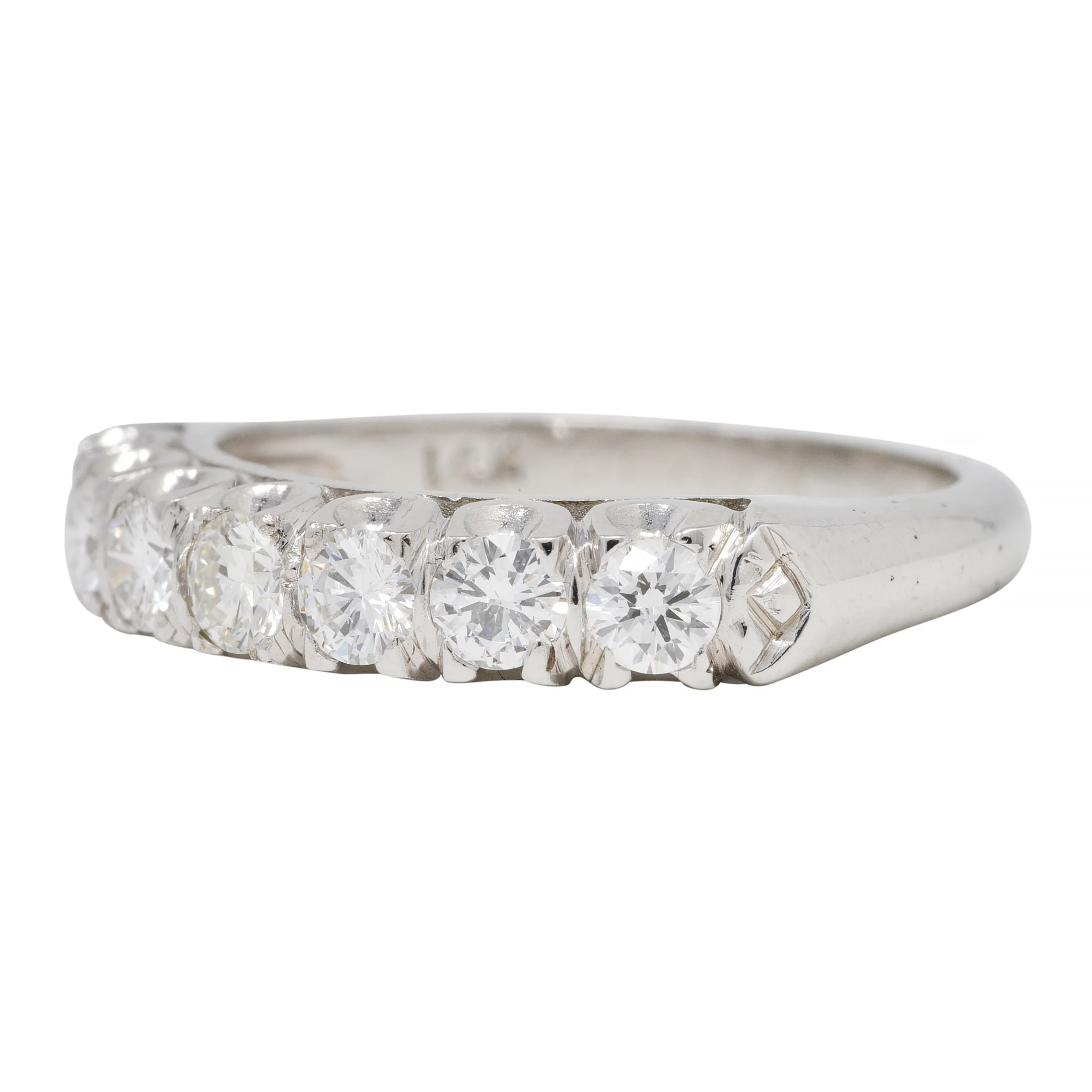 Mid-Century 0.70 CTW Diamond 14 Karat White Gold Fishtail Vintage Band Ring - Image 7