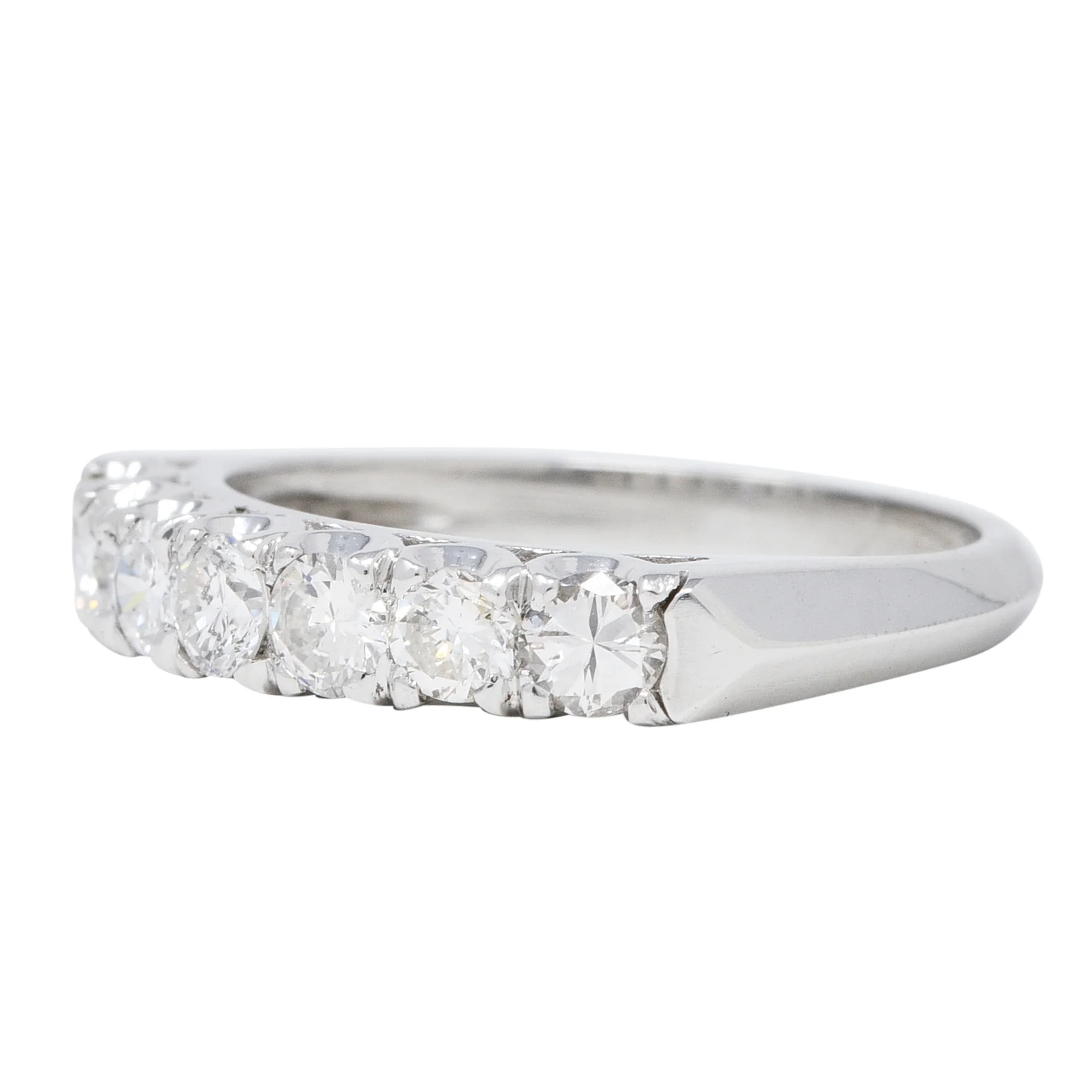 Mid-Century 0.70 CTW Diamond Platinum Seven Stone Vintage Fishtail Band Ring - Image 6