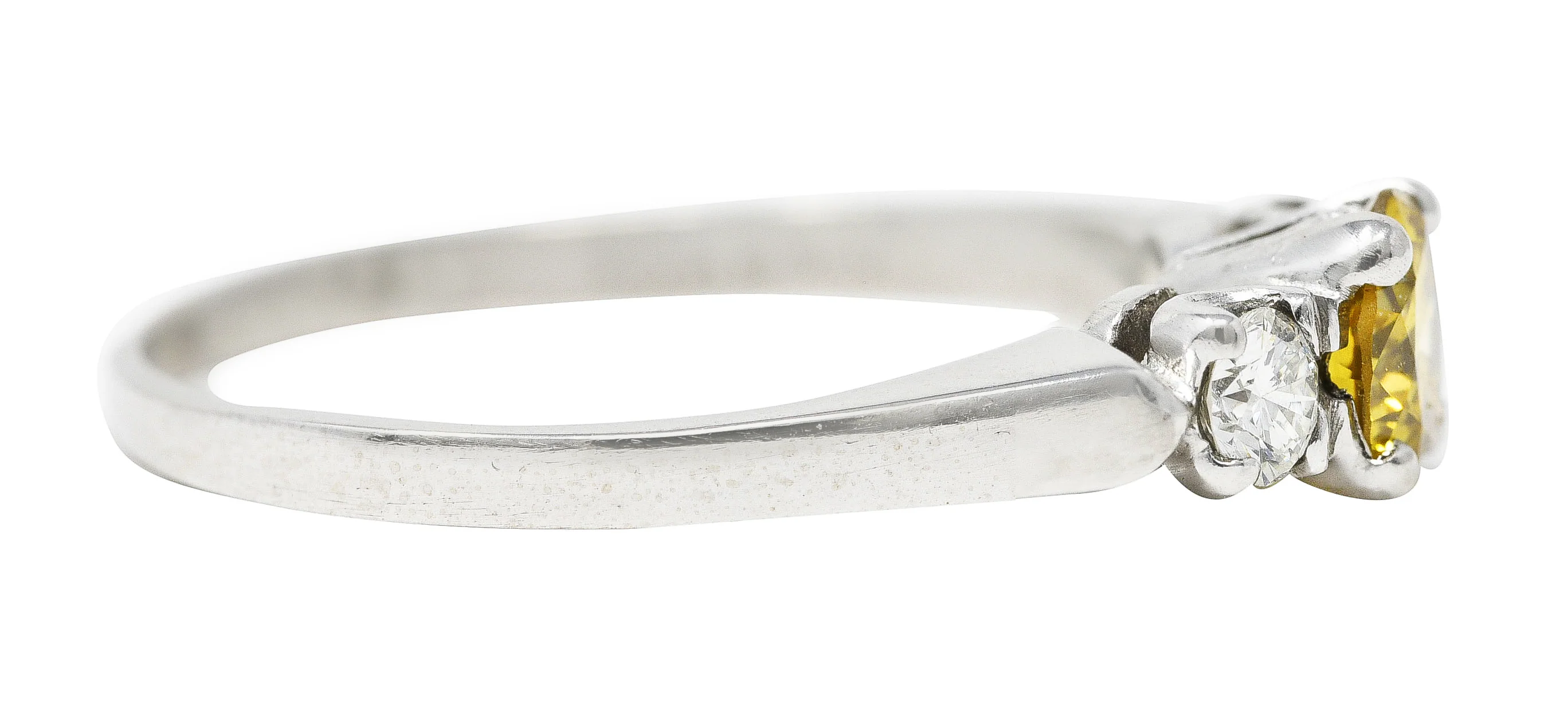 Mid-Century 0.74 CTW Fancy Yellow Transitional Cut Diamond Three Stone Platinum Vintage Engagement Ring GIA - Image 3
