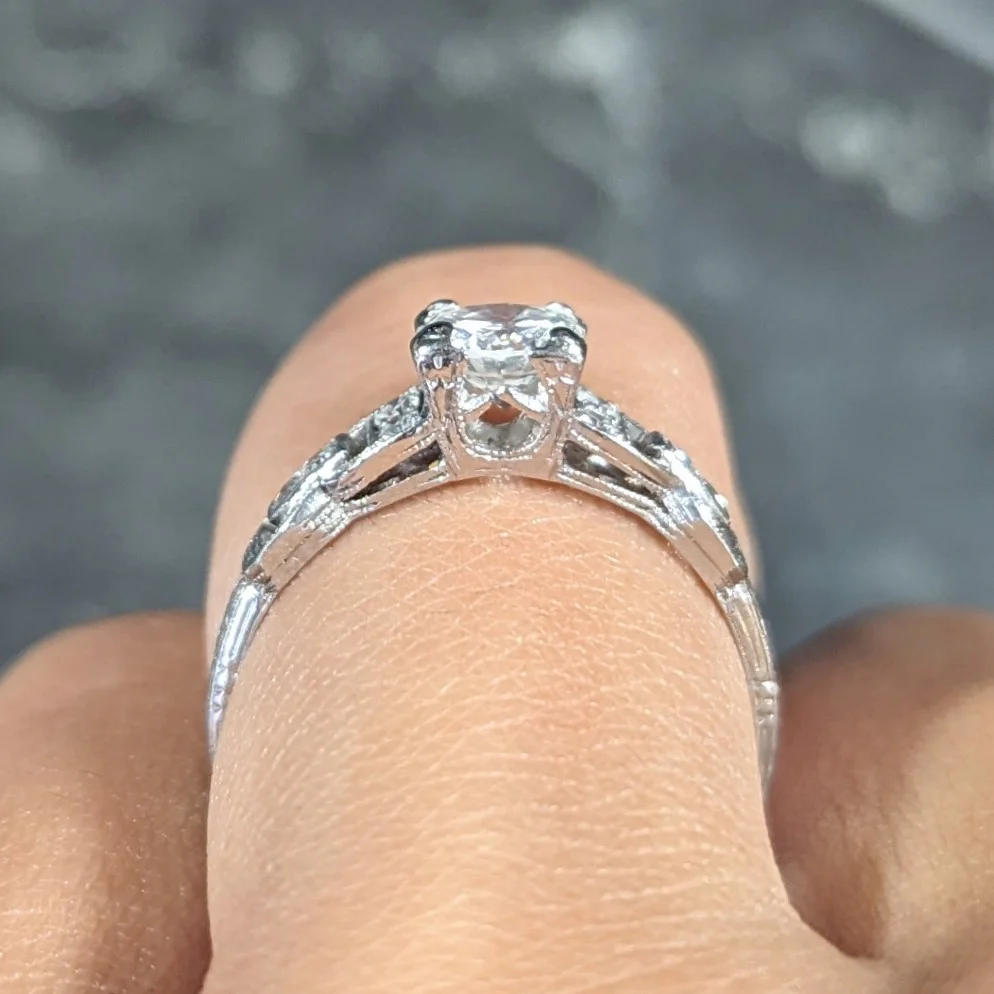 Mid-Century 0.75 CTW Diamond Platinum Buckle Square Form Vintage Engagement Ring - Image 11