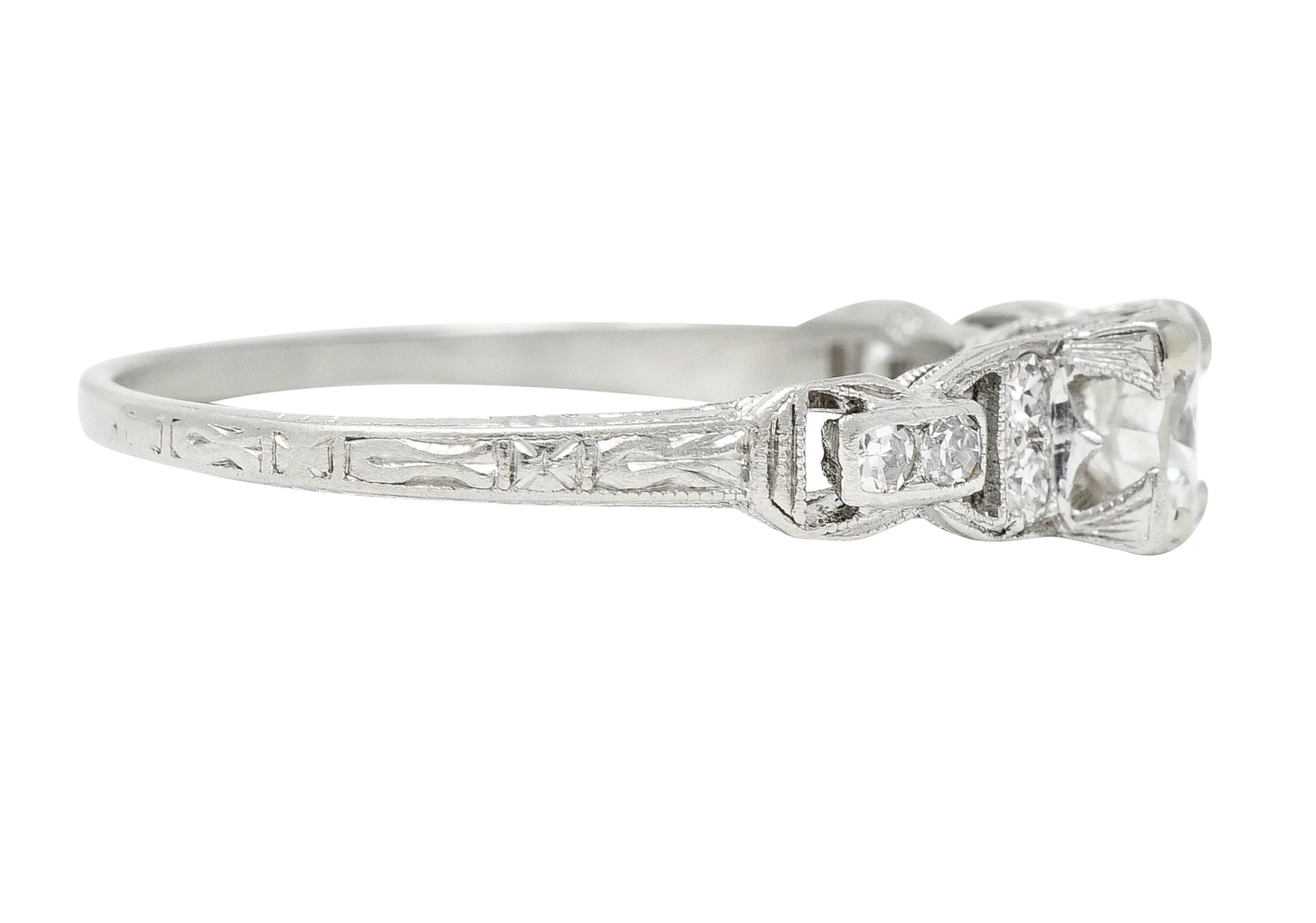 Mid-Century 0.75 CTW Diamond Platinum Buckle Square Form Vintage Engagement Ring - Image 3