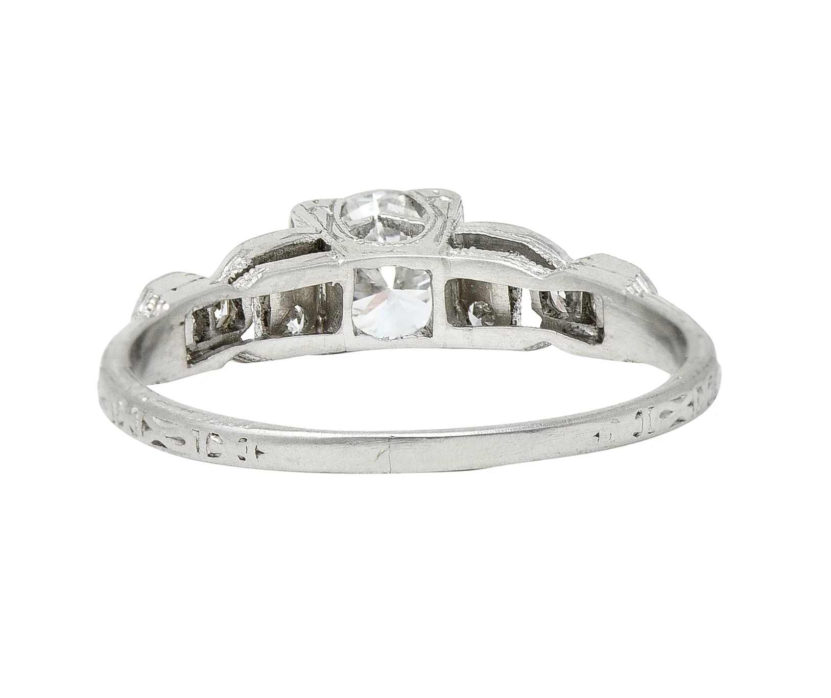Mid-Century 0.75 CTW Diamond Platinum Buckle Square Form Vintage Engagement Ring - Image 4