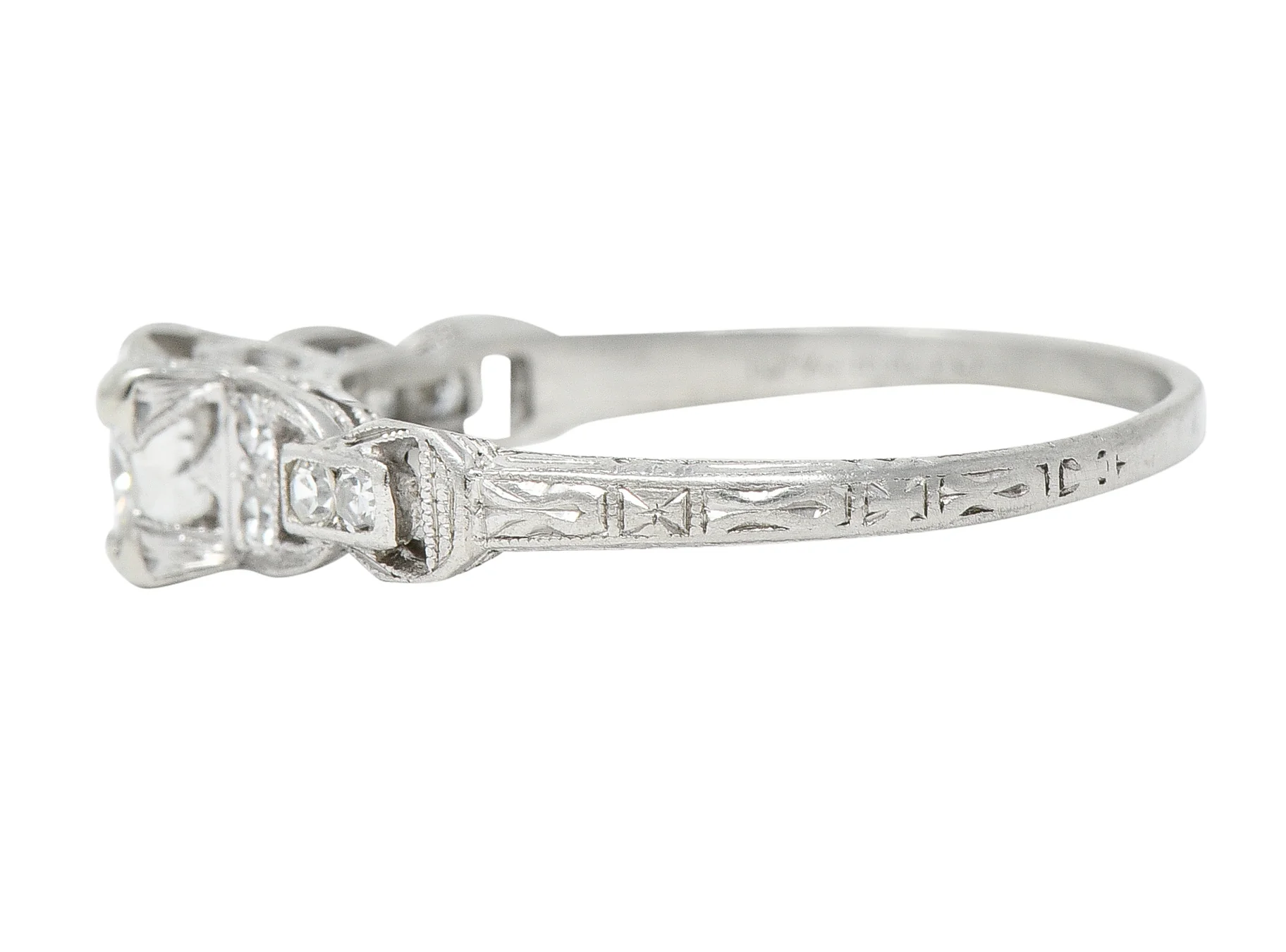 Mid-Century 0.75 CTW Diamond Platinum Buckle Square Form Vintage Engagement Ring - Image 5