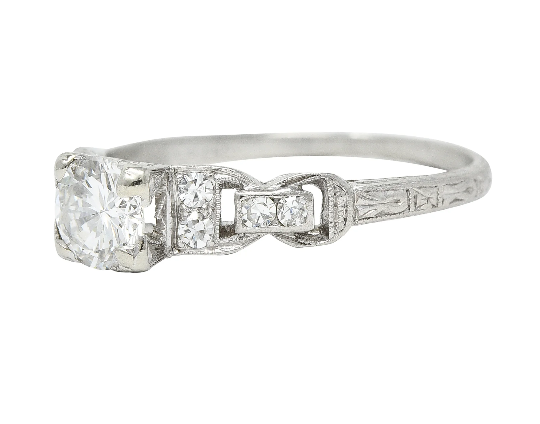 Mid-Century 0.75 CTW Diamond Platinum Buckle Square Form Vintage Engagement Ring - Image 6