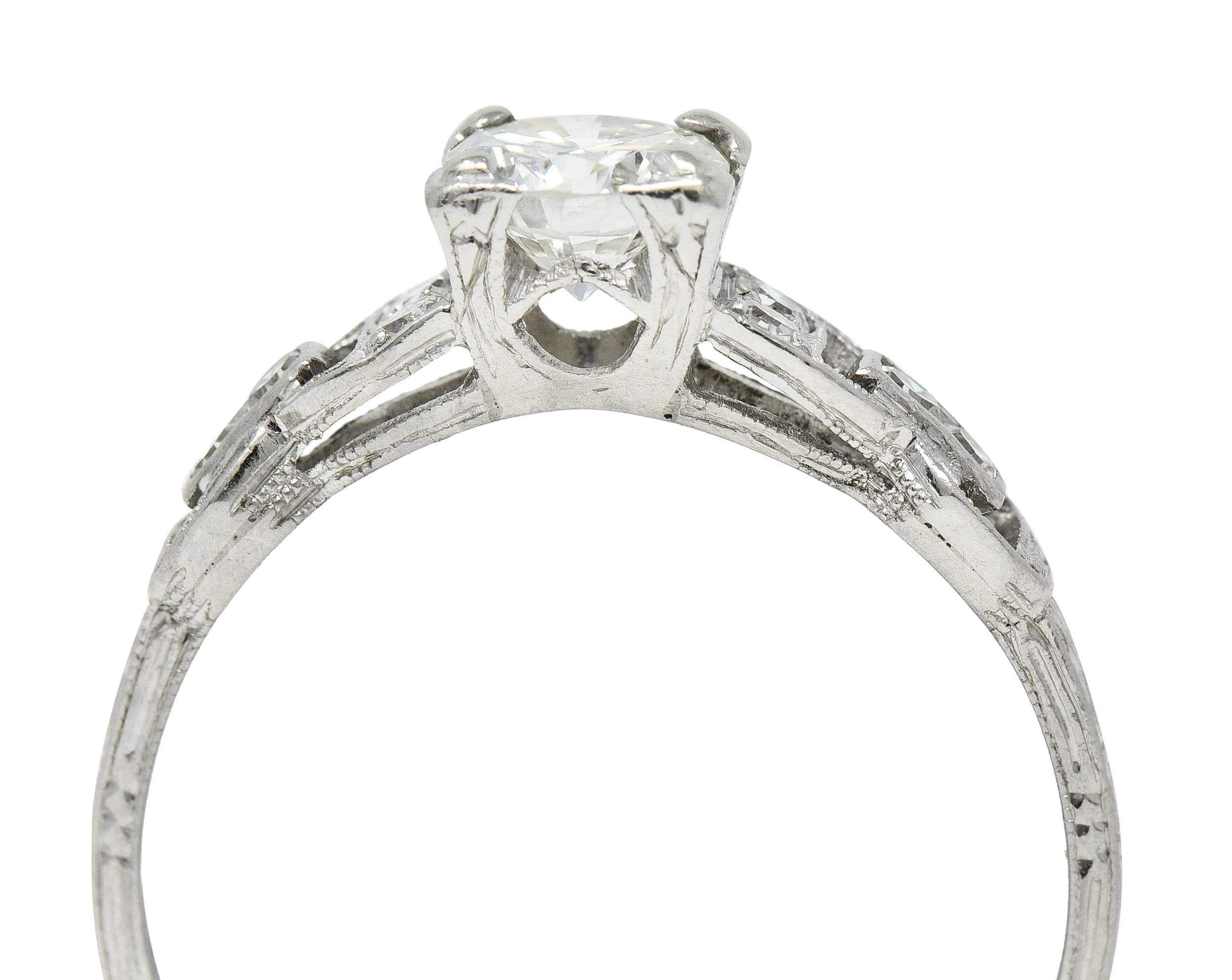 Mid-Century 0.75 CTW Diamond Platinum Buckle Square Form Vintage Engagement Ring - Image 7