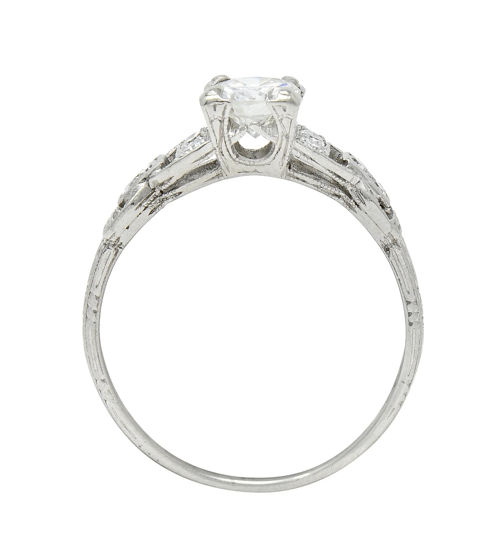 Mid-Century 0.75 CTW Diamond Platinum Buckle Square Form Vintage Engagement Ring - Image 9