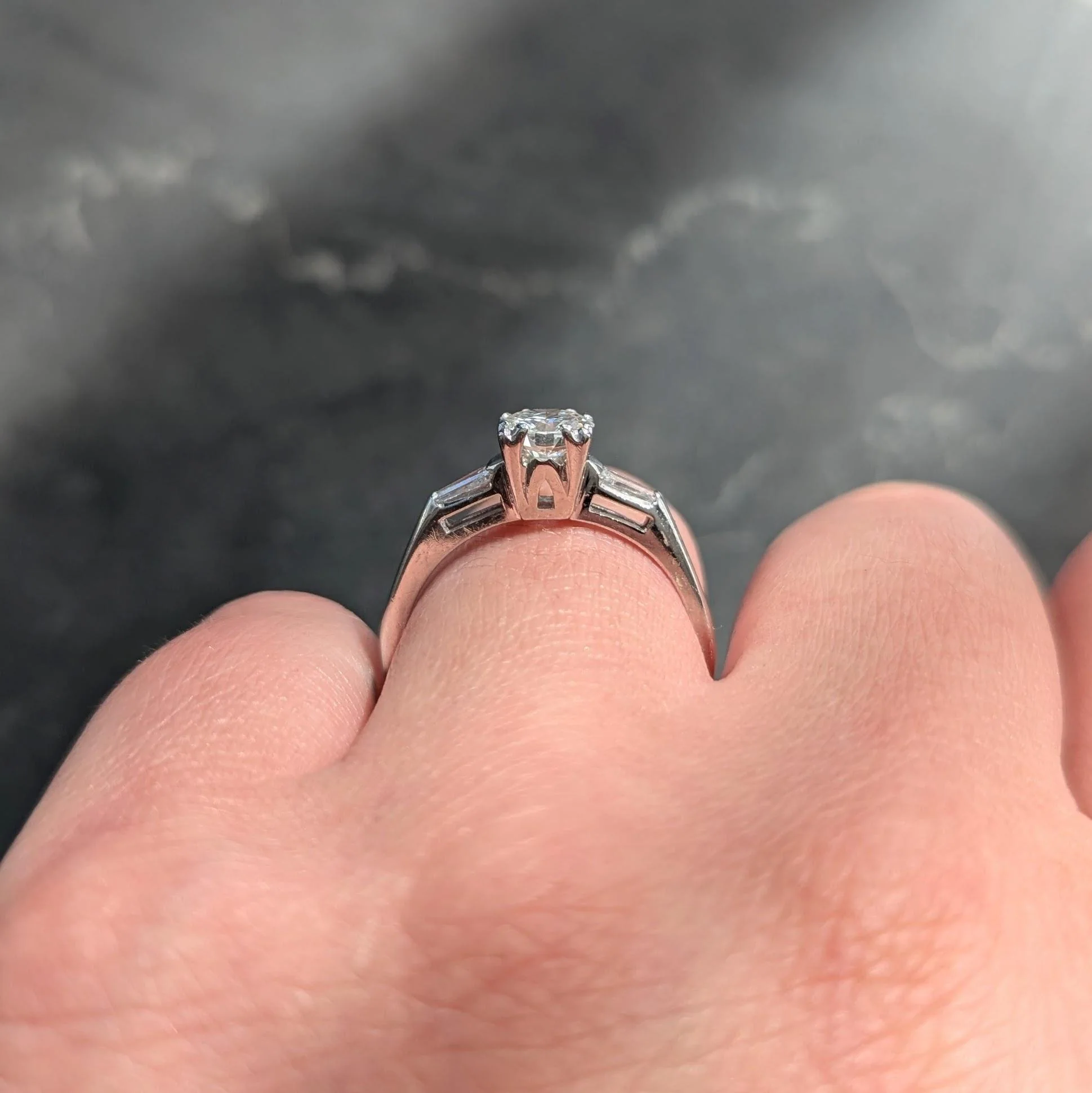 Mid-Century 0.76 CTW Transitional Cut Diamond 14 Karat White Gold Vintage Engagement Ring - Image 9
