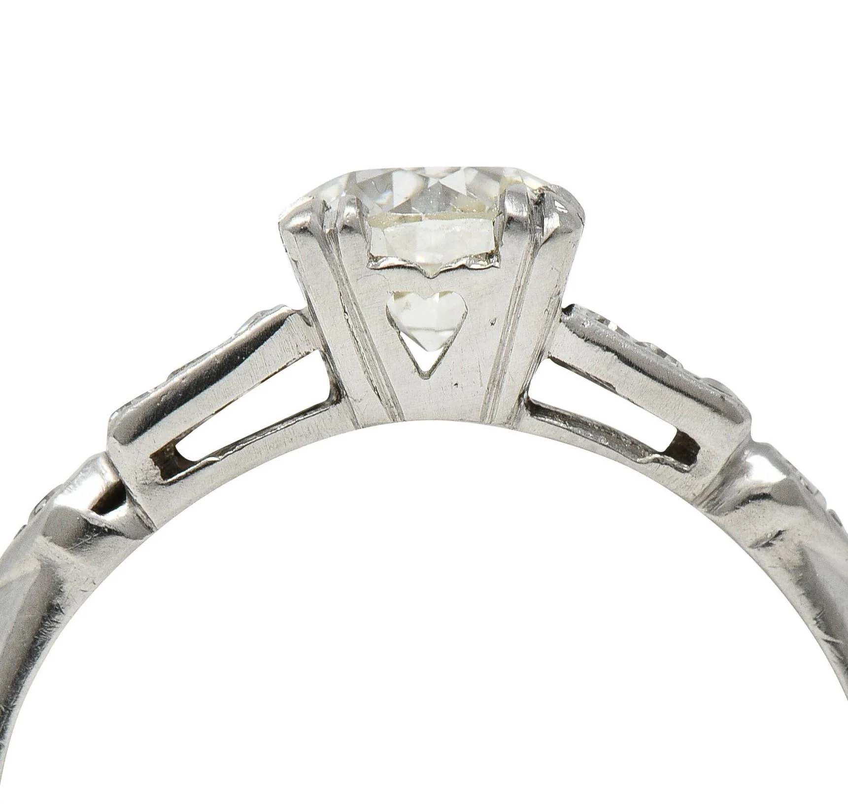 Mid-Century 0.80 CTW Old European Diamond Platinum Heart Vintage Engagement Ring - Image 10