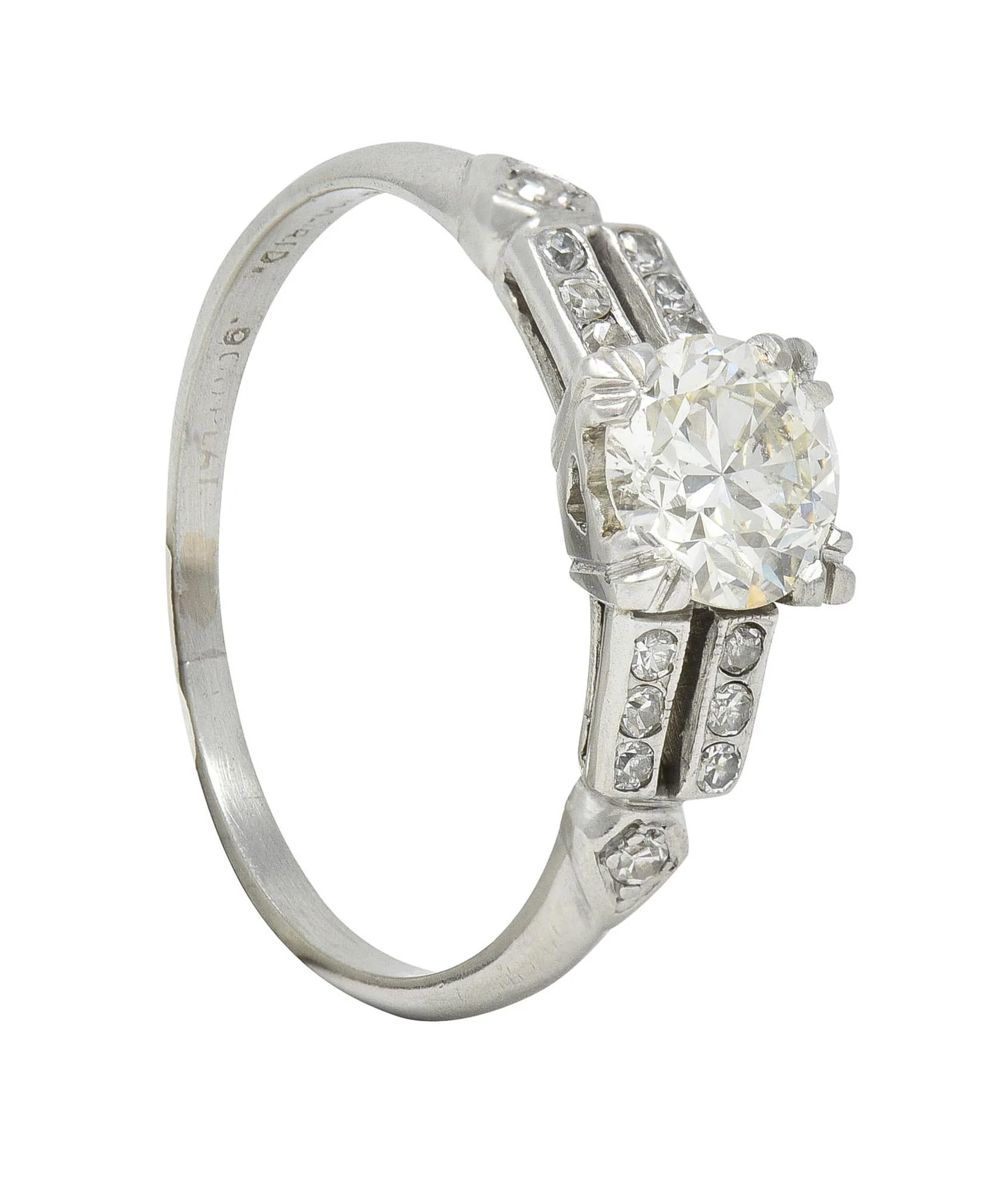 Mid-Century 0.80 CTW Old European Diamond Platinum Heart Vintage Engagement Ring - Image 13
