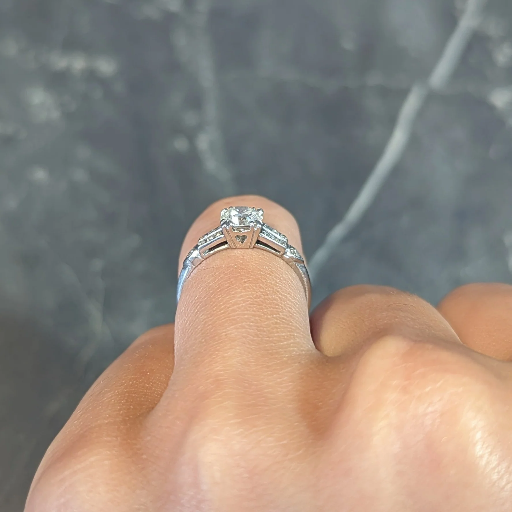 Mid-Century 0.80 CTW Old European Diamond Platinum Heart Vintage Engagement Ring - Image 15