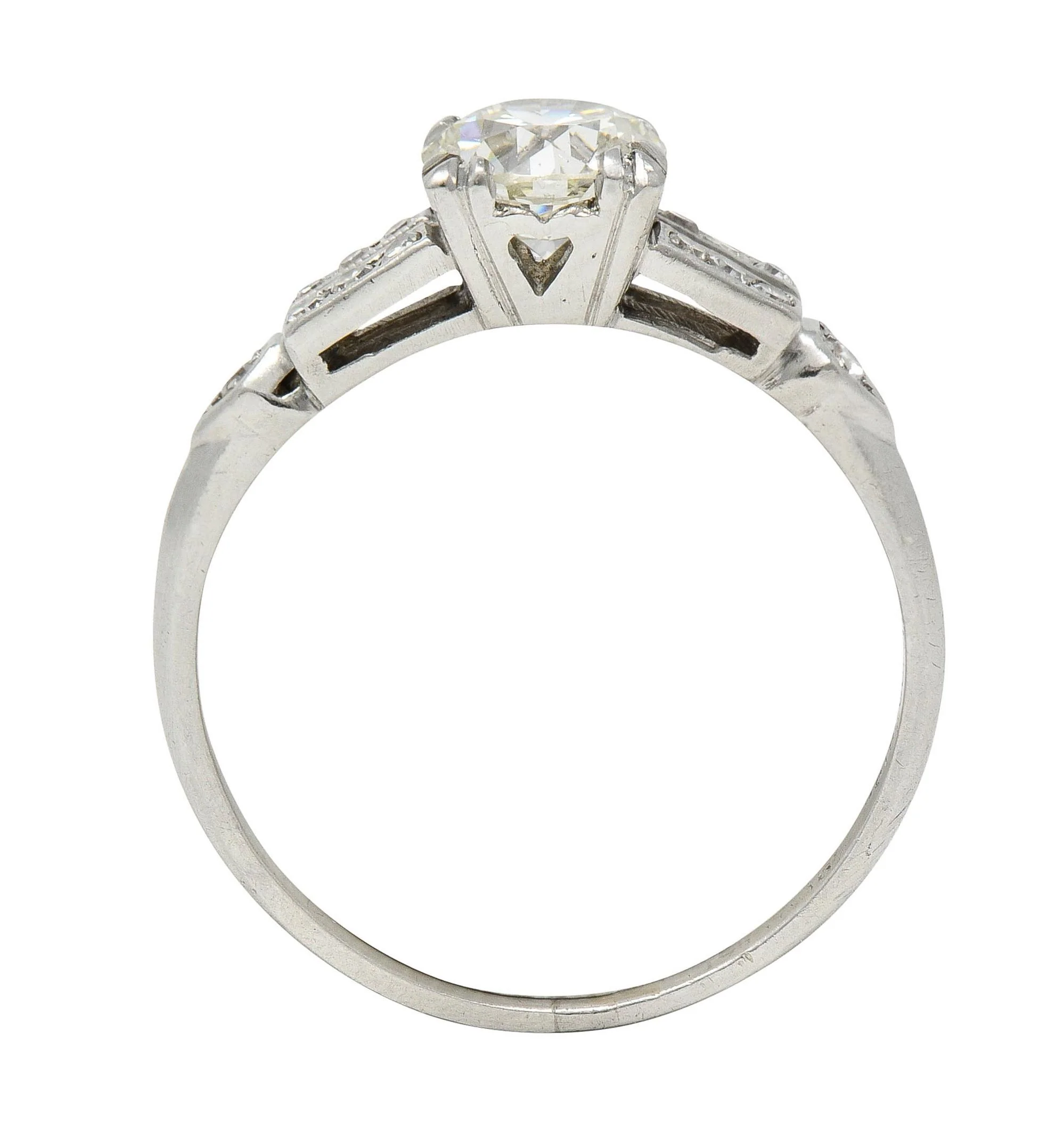 Mid-Century 0.80 CTW Old European Diamond Platinum Heart Vintage Engagement Ring - Image 3