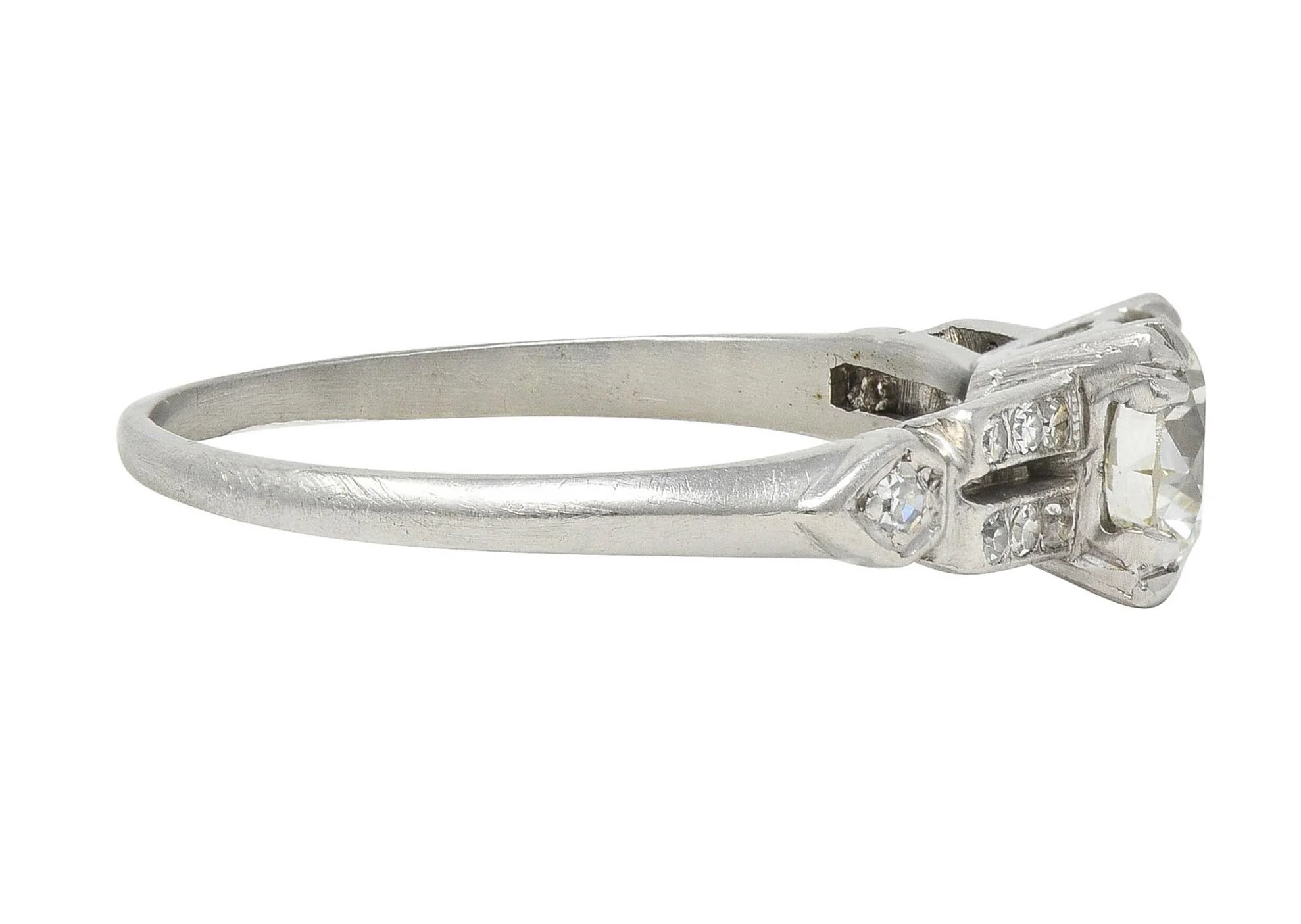 Mid-Century 0.80 CTW Old European Diamond Platinum Heart Vintage Engagement Ring - Image 4