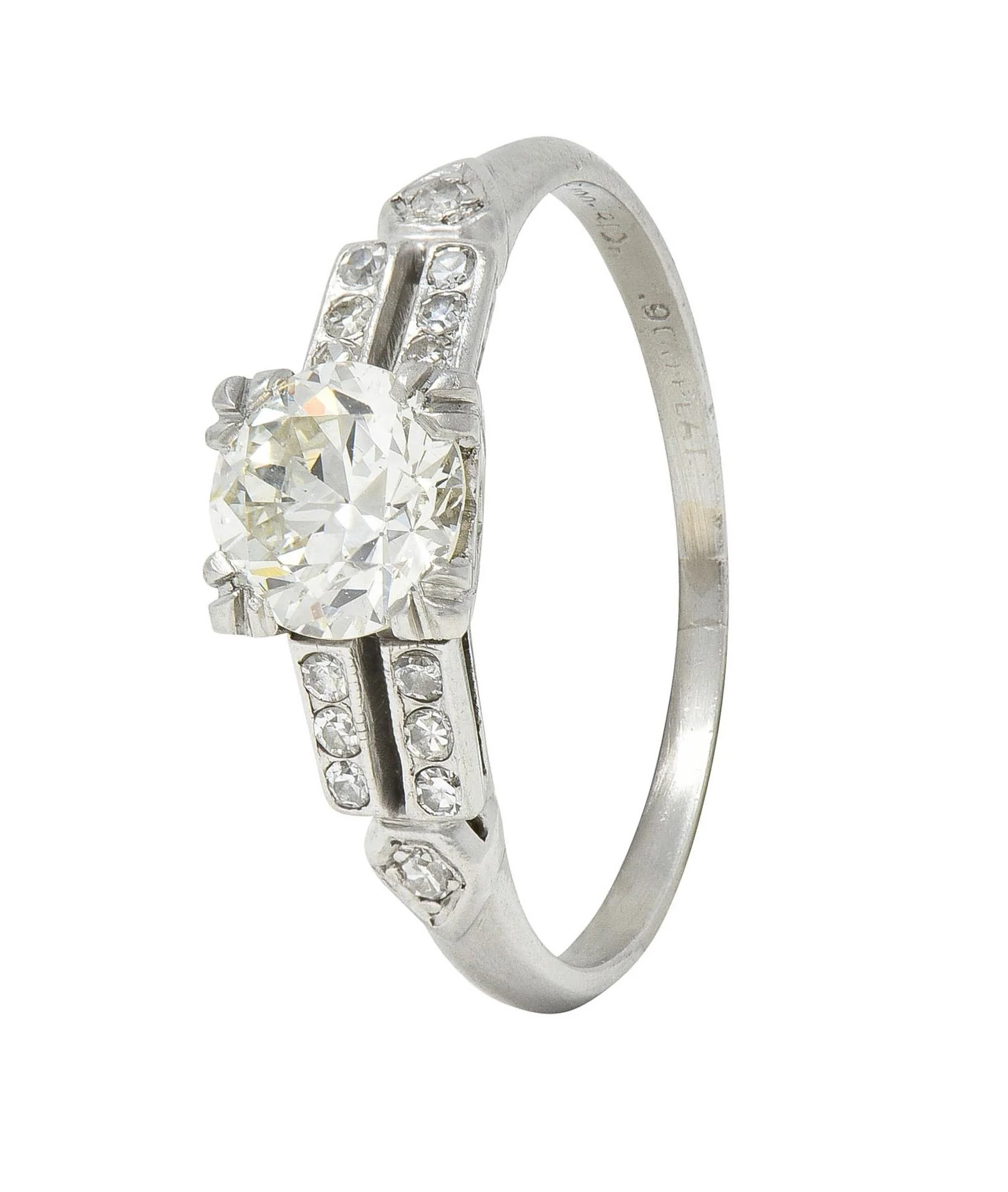 Mid-Century 0.80 CTW Old European Diamond Platinum Heart Vintage Engagement Ring - Image 9