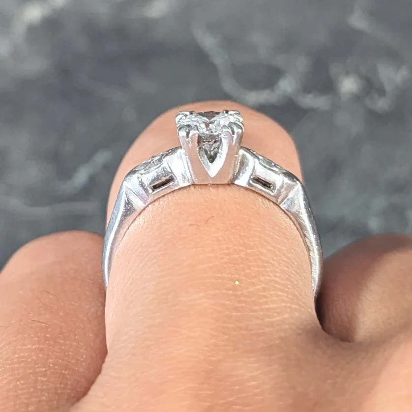 Mid-Century 0.82 CTW Diamond Platinum Marquise Three Stone Engagement Ring GIA - Image 10