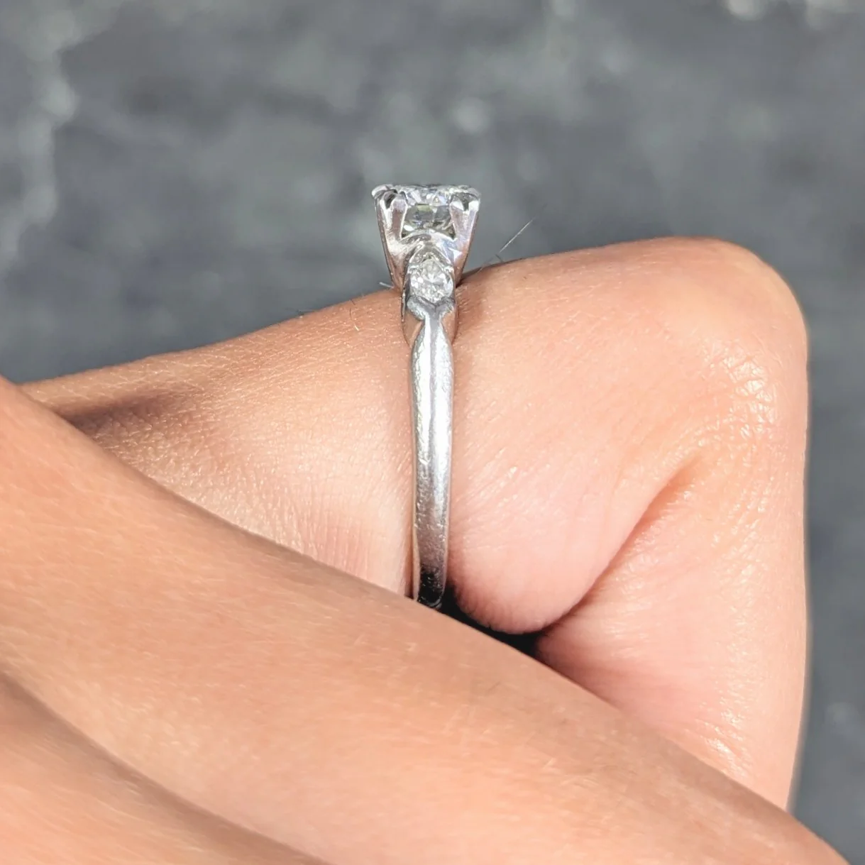 Mid-Century 0.82 CTW Diamond Platinum Marquise Three Stone Engagement Ring GIA - Image 11