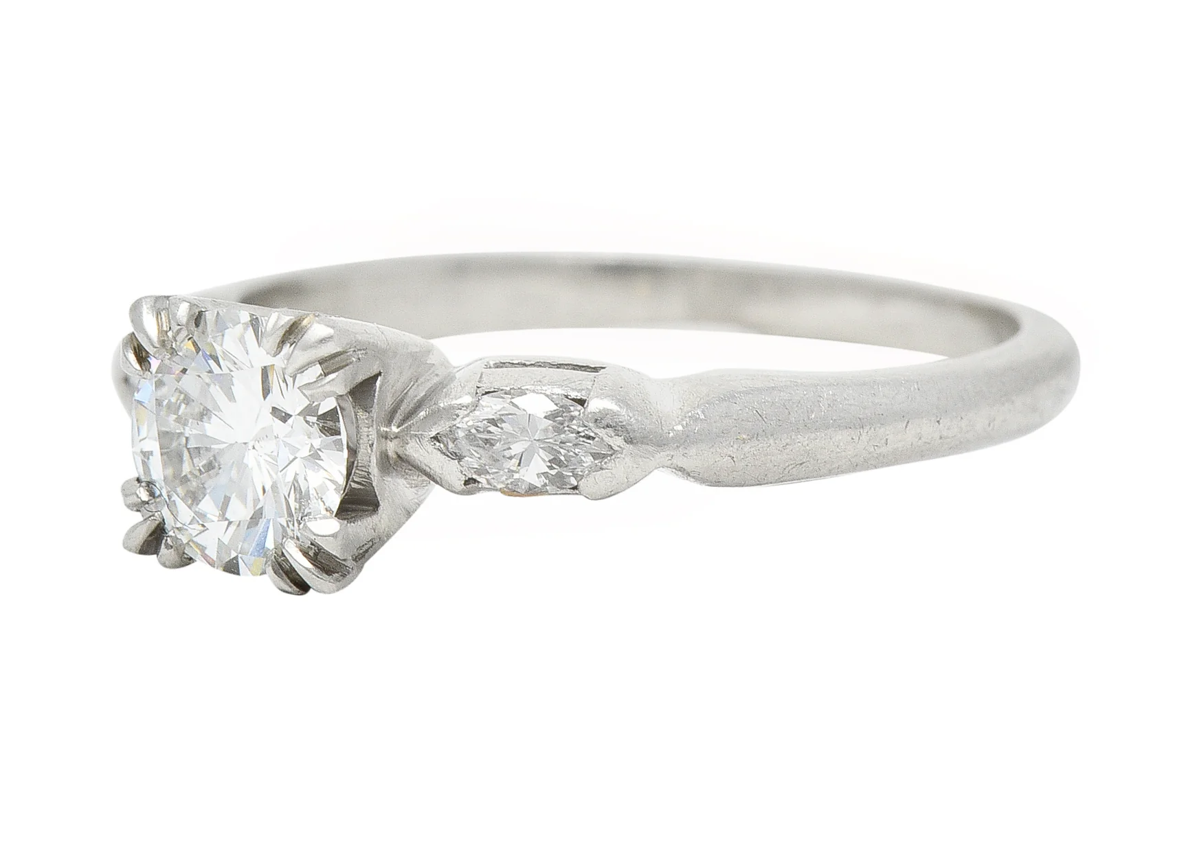 Mid-Century 0.82 CTW Diamond Platinum Marquise Three Stone Engagement Ring GIA - Image 6
