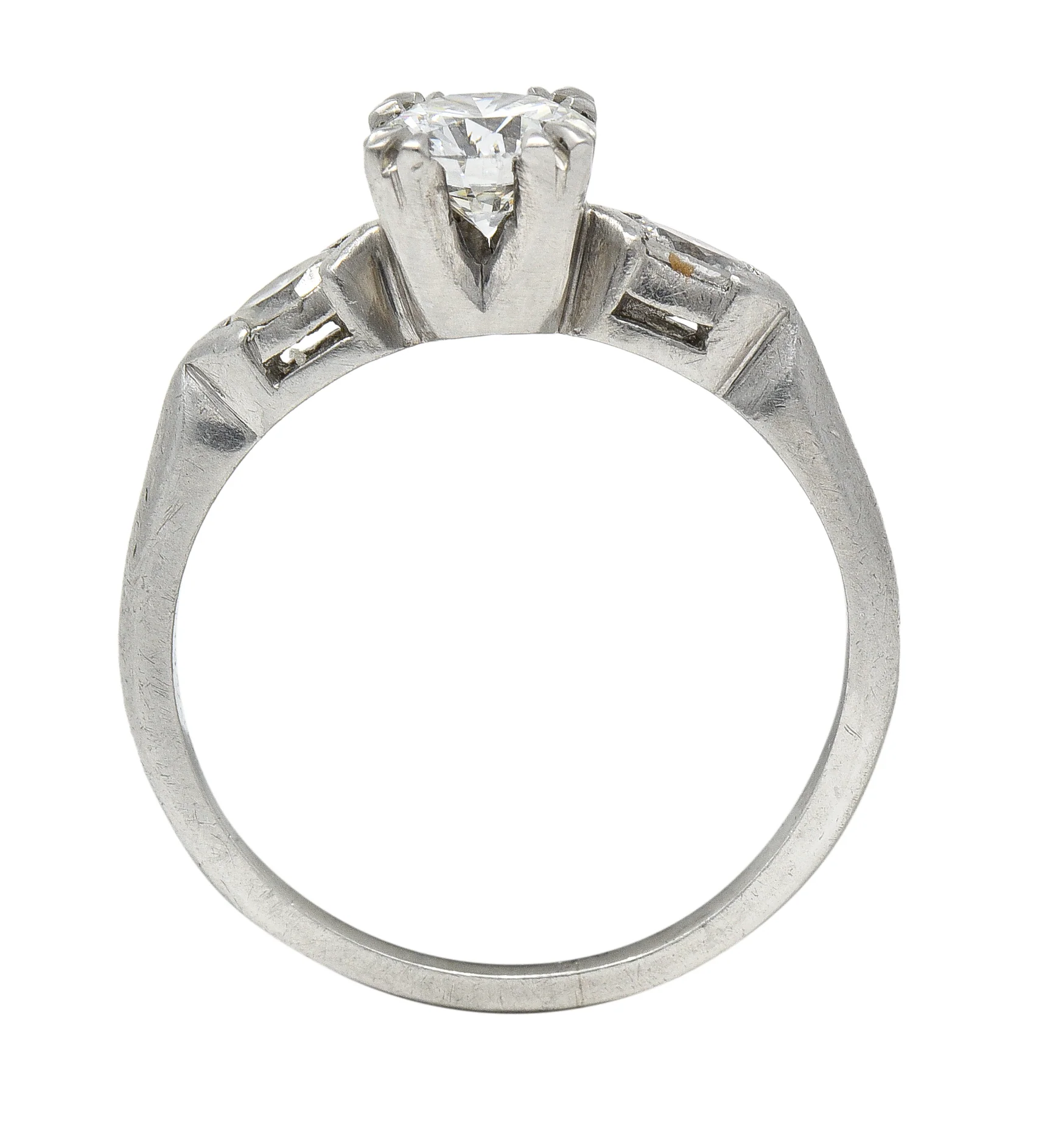 Mid-Century 0.82 CTW Diamond Platinum Marquise Three Stone Engagement Ring GIA - Image 8
