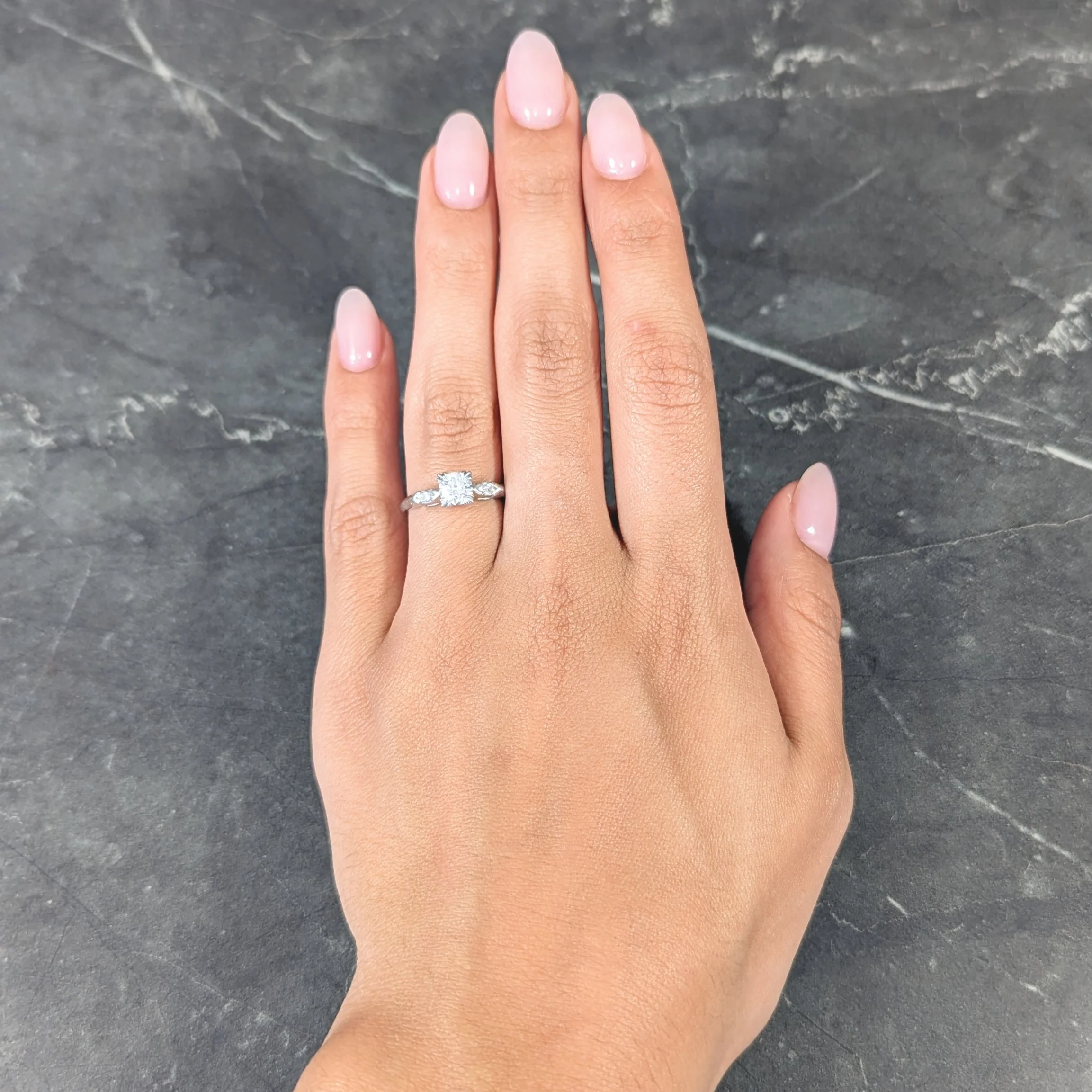 Mid-Century 0.82 CTW Diamond Platinum Marquise Three Stone Engagement Ring GIA - Image 9