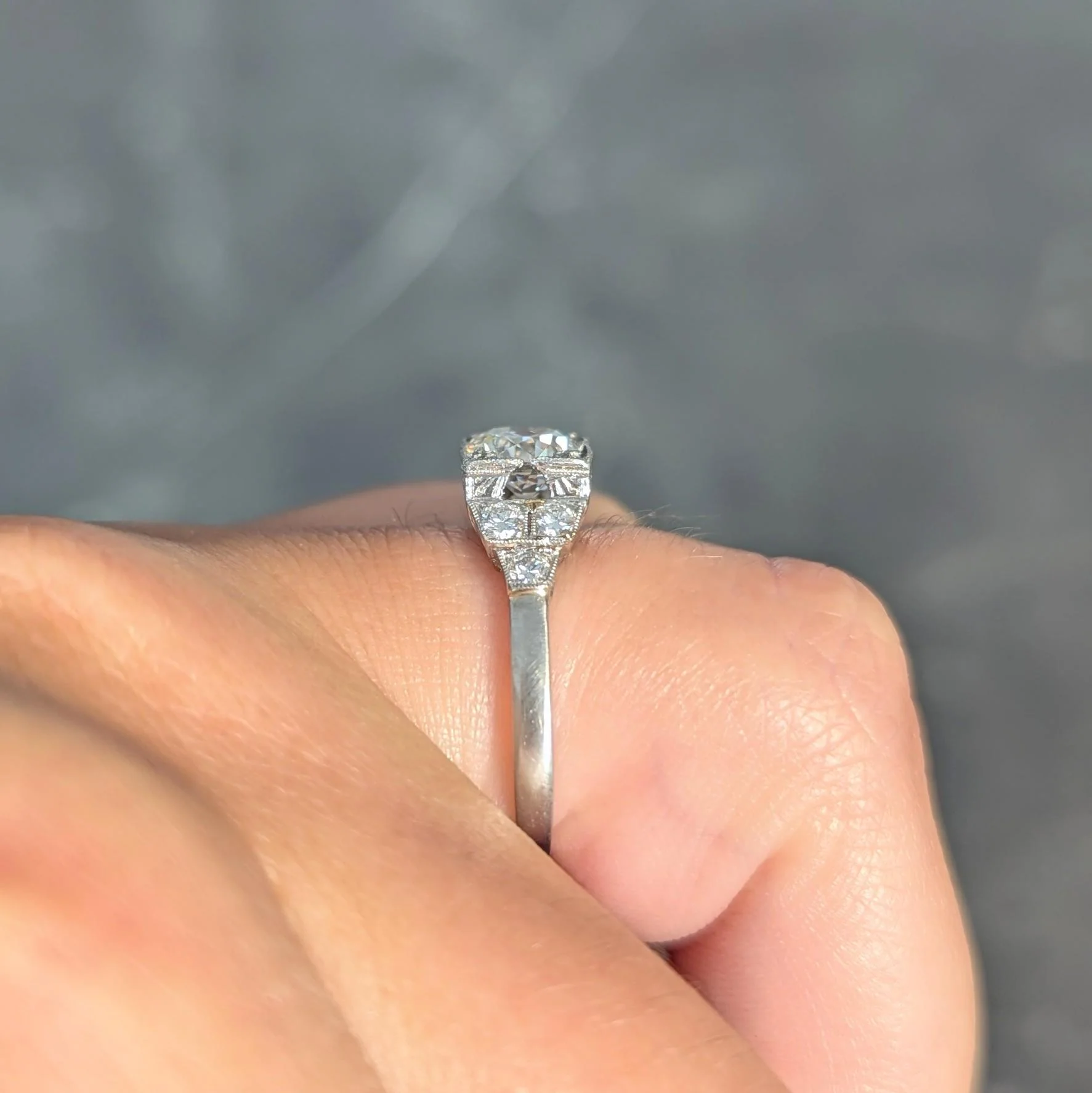 Mid-Century 0.84 CTW Diamond Platinum Vintage Engagement Ring - Image 12