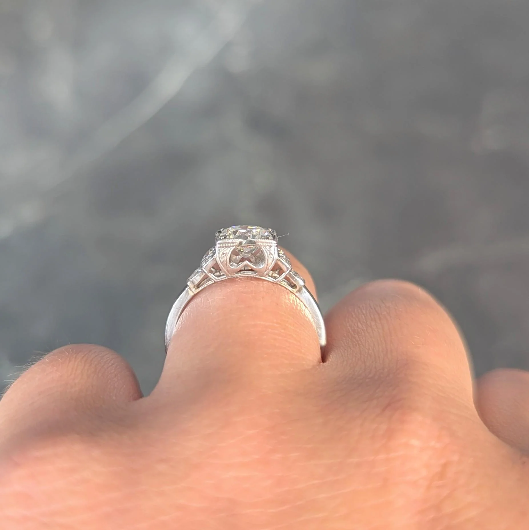 Mid-Century 0.84 CTW Diamond Platinum Vintage Engagement Ring - Image 13