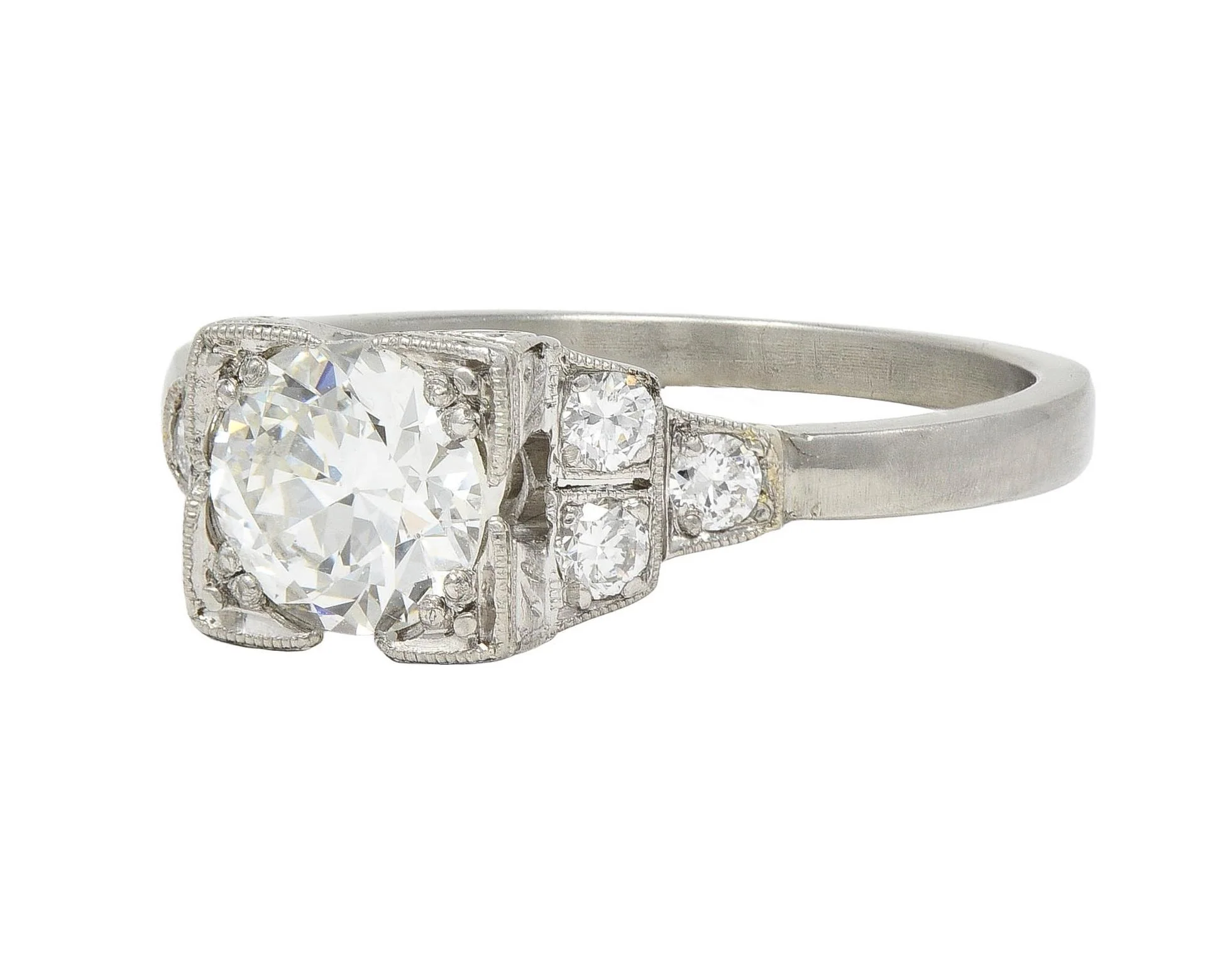 Mid-Century 0.84 CTW Diamond Platinum Vintage Engagement Ring - Image 5