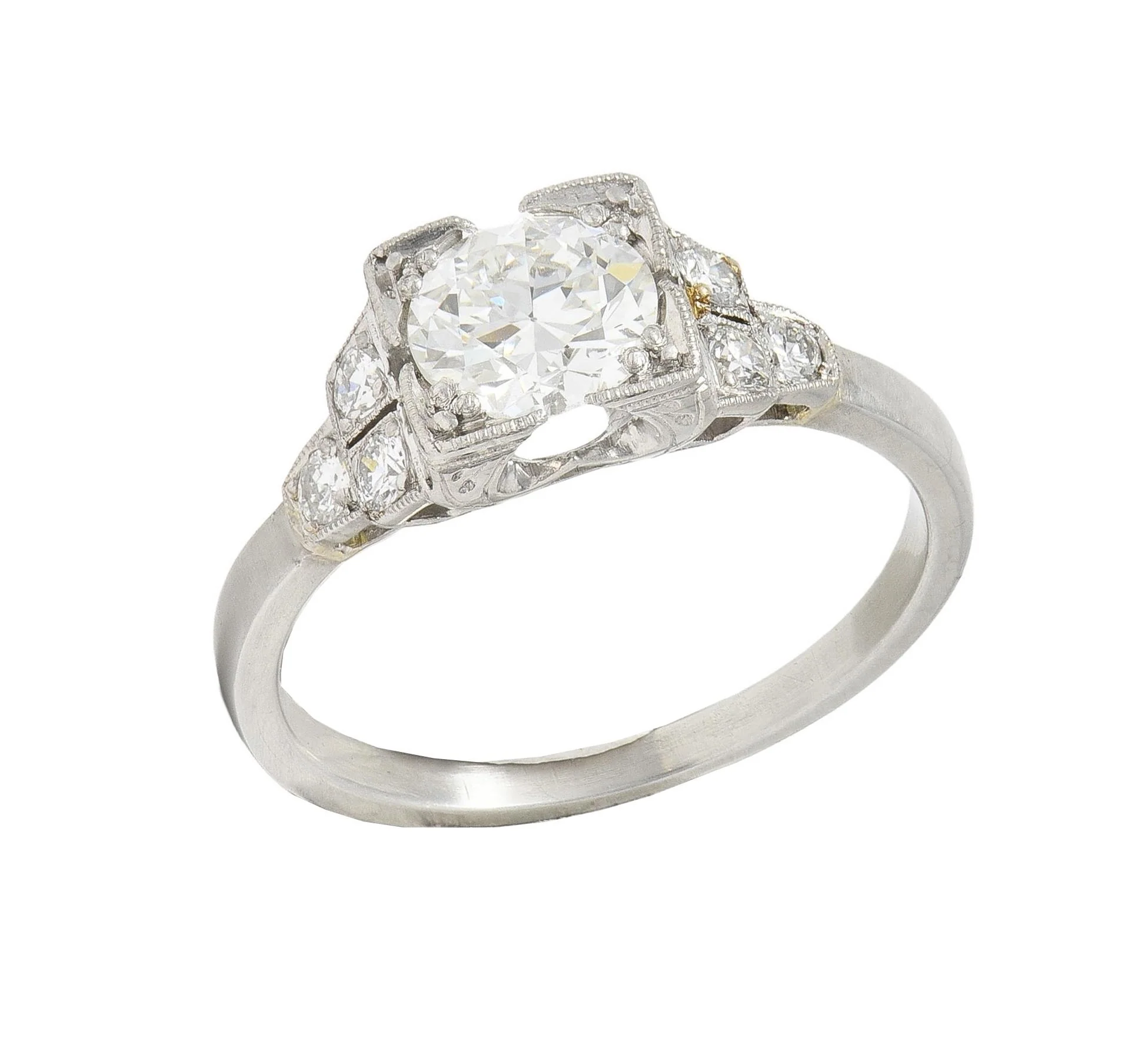 Mid-Century 0.84 CTW Diamond Platinum Vintage Engagement Ring - Image 6