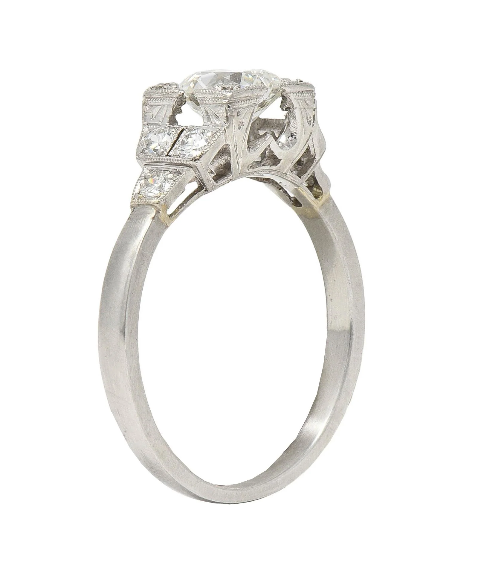 Mid-Century 0.84 CTW Diamond Platinum Vintage Engagement Ring - Image 8