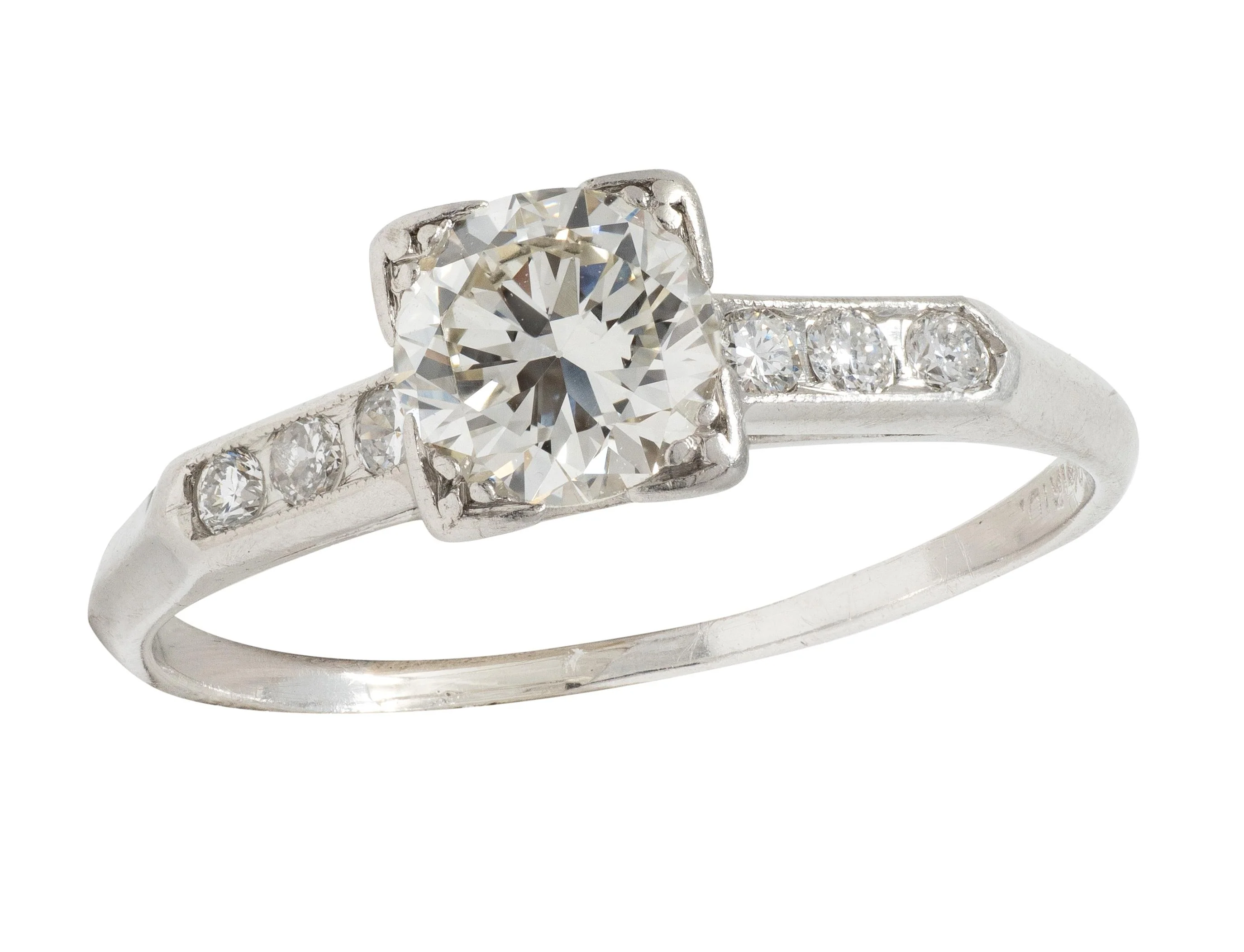 Mid-Century 0.84 CTW Transitional Diamond Platinum Vintage Engagement Ring - Image 10