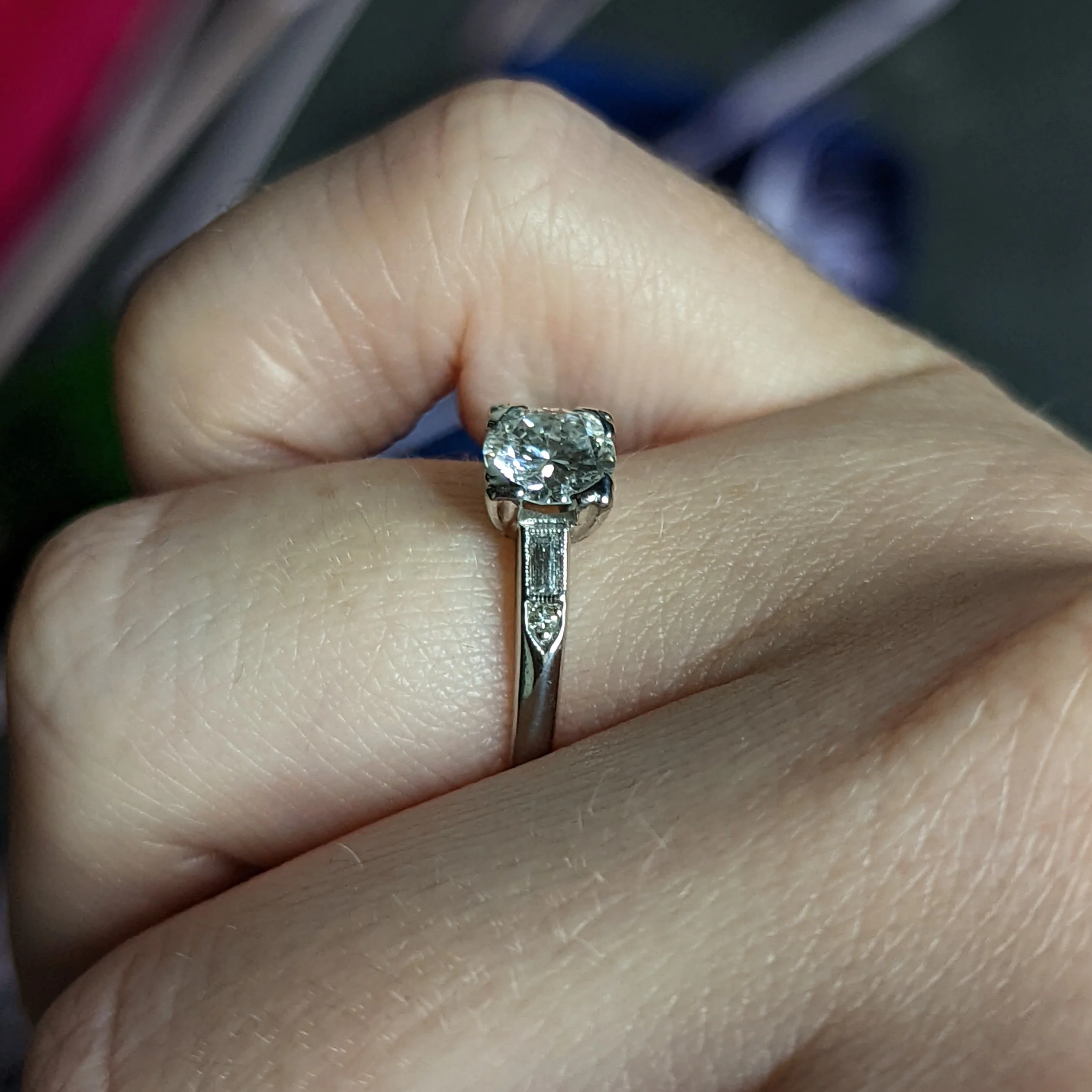Mid-Century 0.85 CTW Diamond Platinum Engagement Ring - Image 12