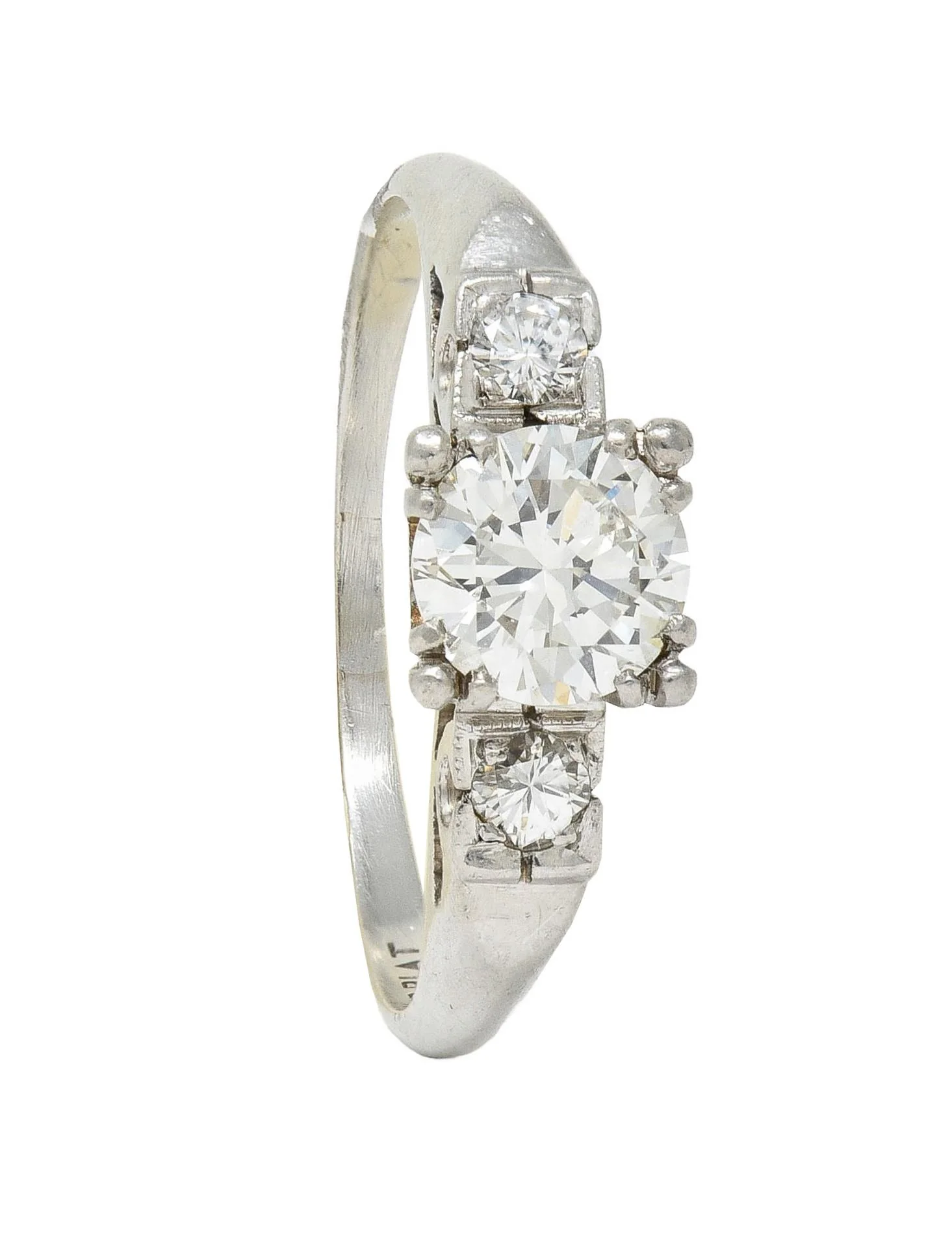 Mid-Century 0.85 CTW Diamond Platinum Vintage Fishtail Engagement Ring - Image 12