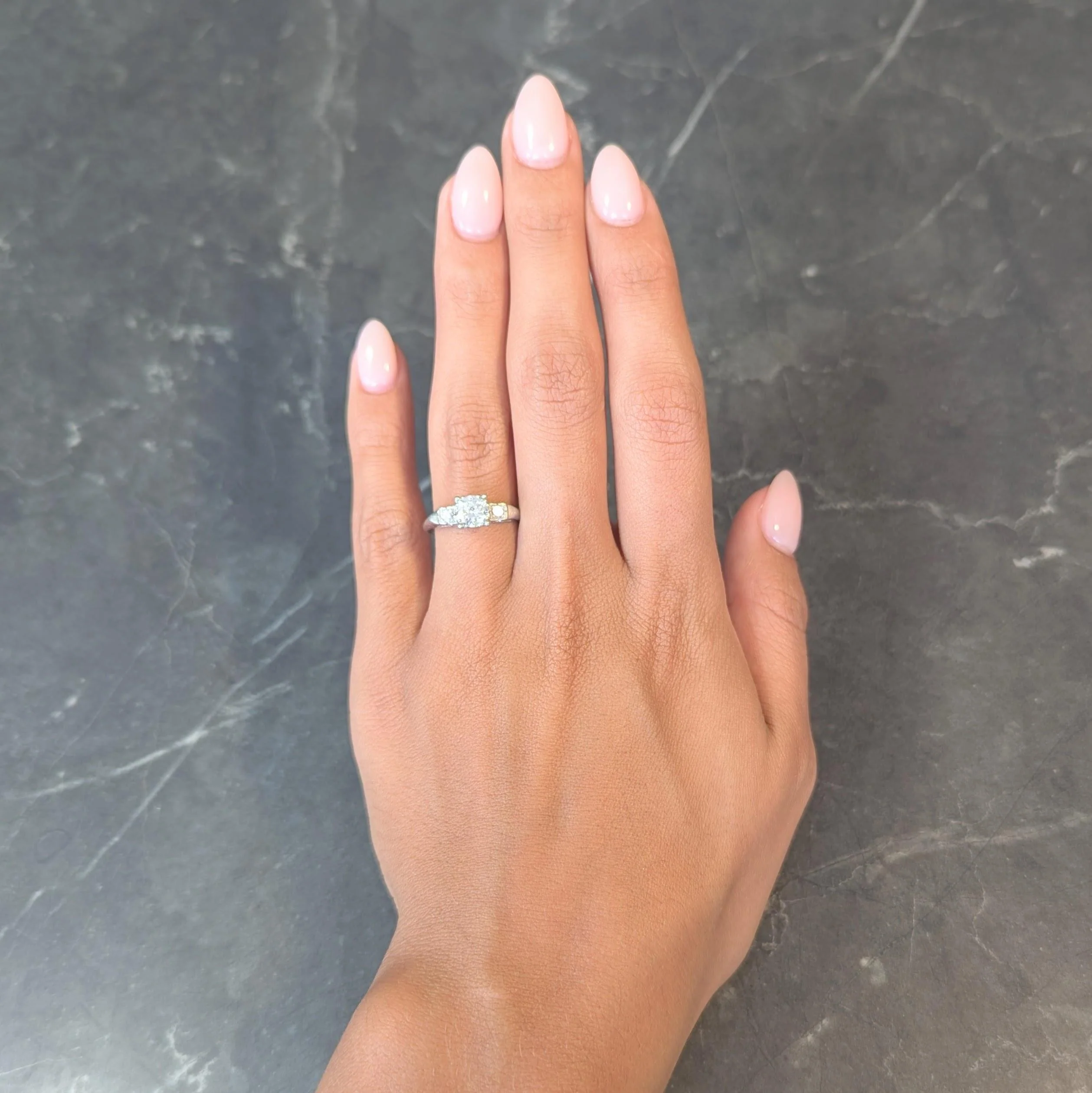 Mid-Century 0.85 CTW Diamond Platinum Vintage Fishtail Engagement Ring - Image 13