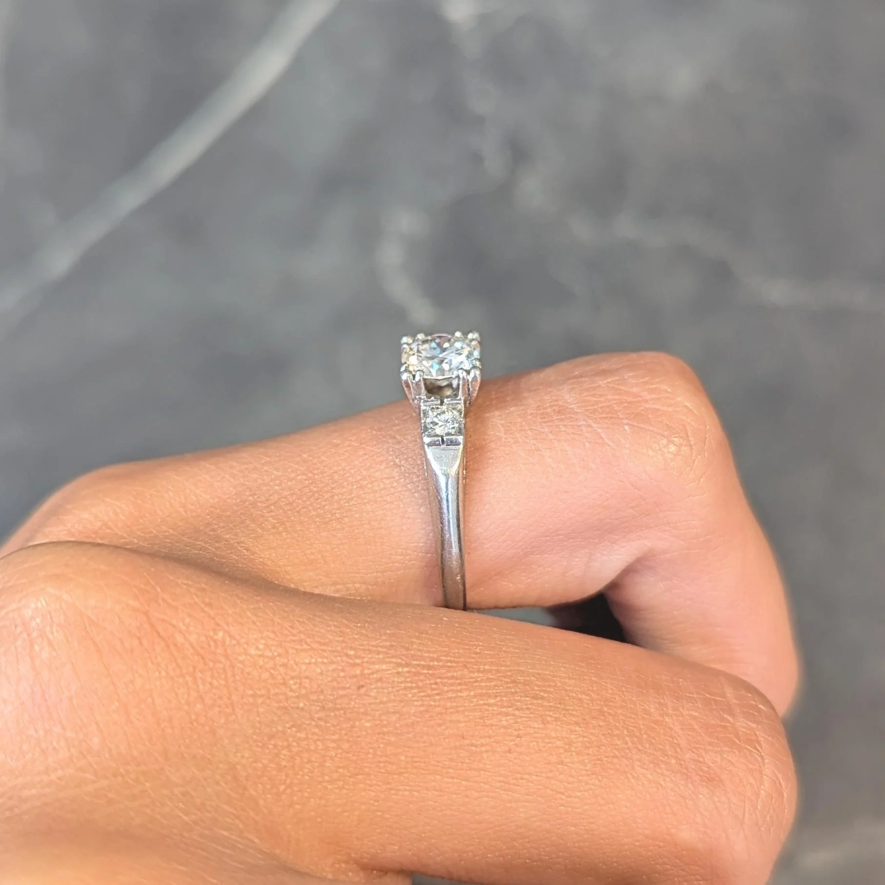 Mid-Century 0.85 CTW Diamond Platinum Vintage Fishtail Engagement Ring - Image 15