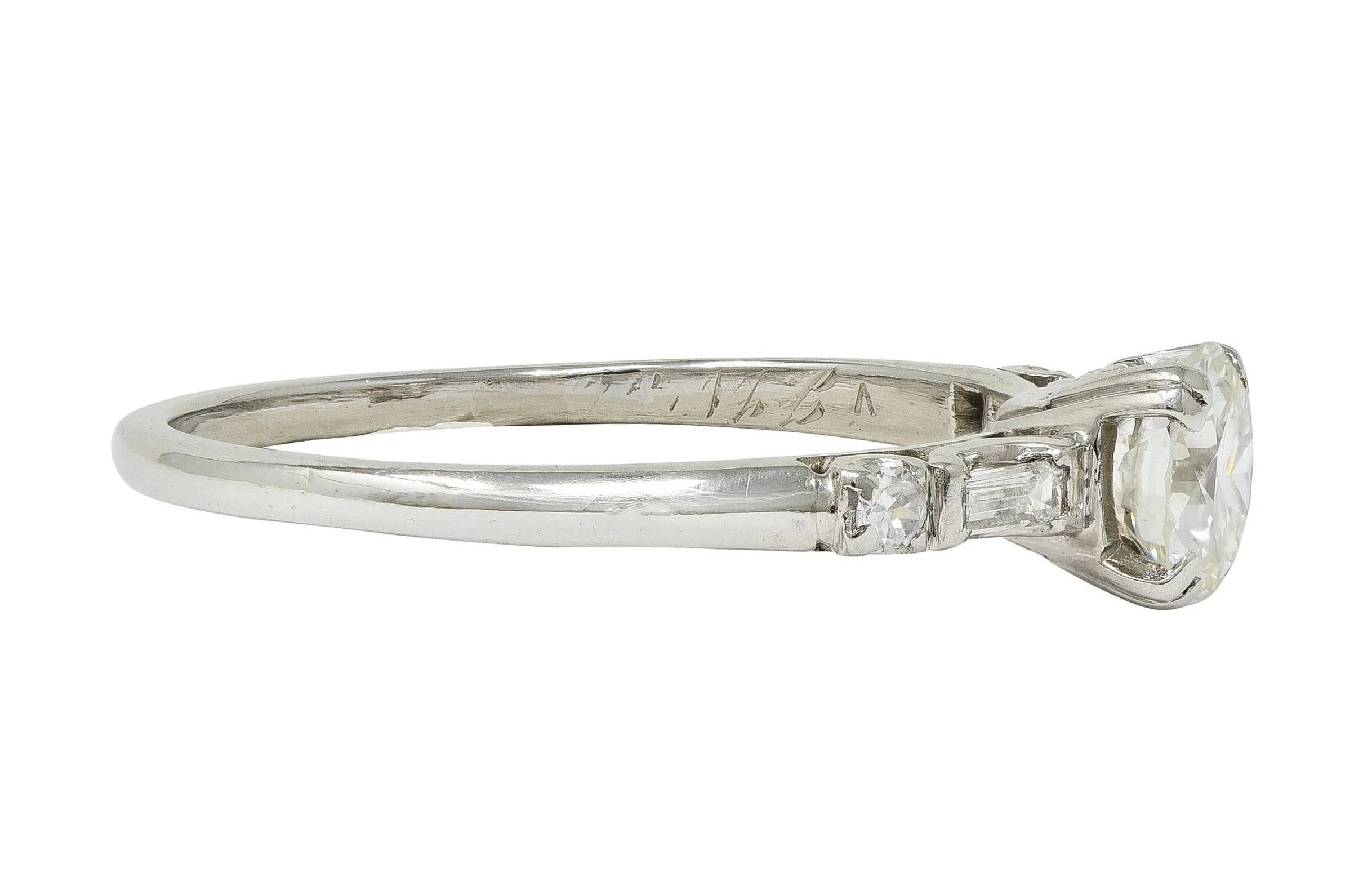 Mid-Century 0.85 CTW Transitional Cut Diamond Platinum Vintage Engagement Ring - Image 3