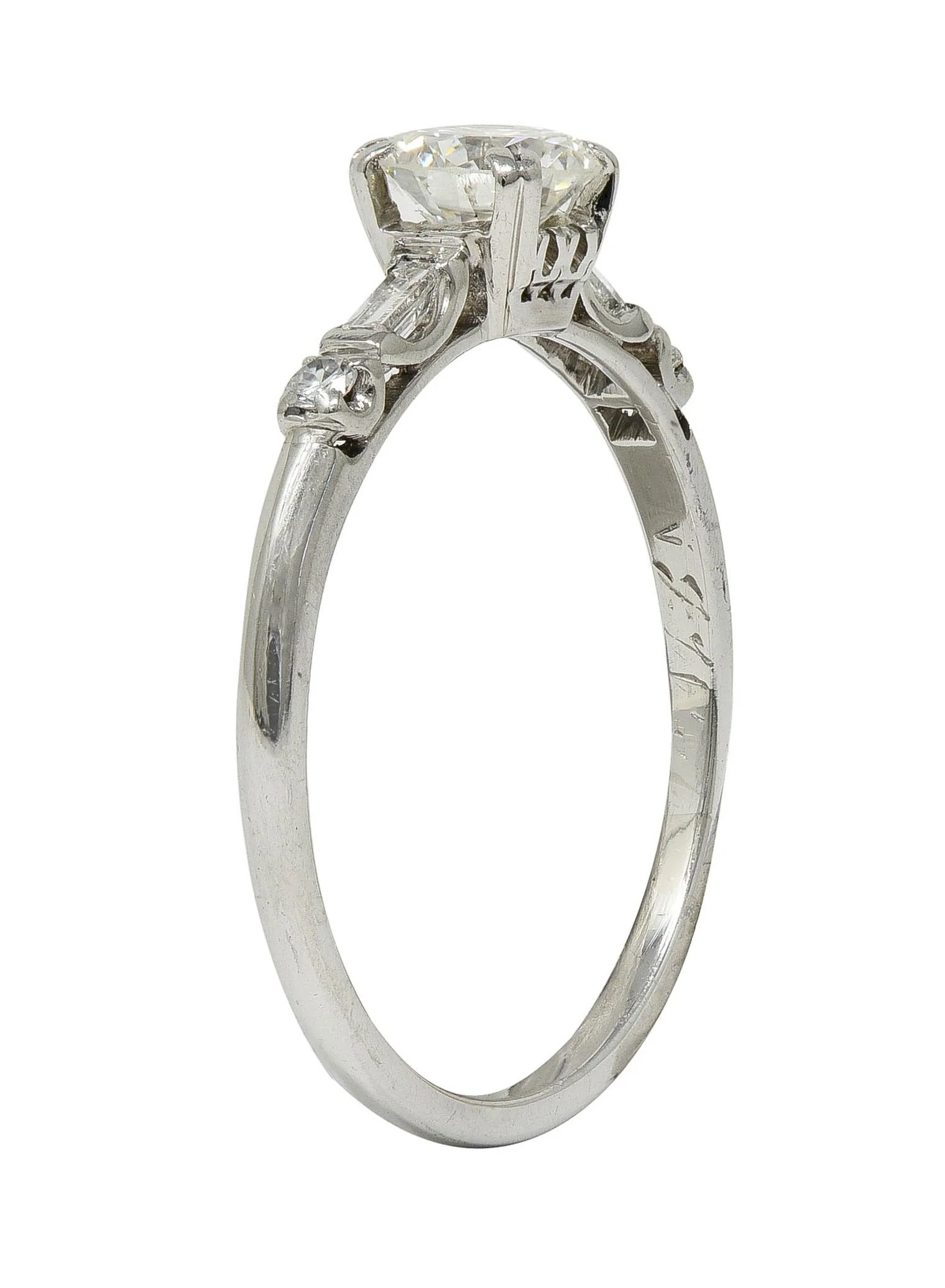 Mid-Century 0.85 CTW Transitional Cut Diamond Platinum Vintage Engagement Ring - Image 9