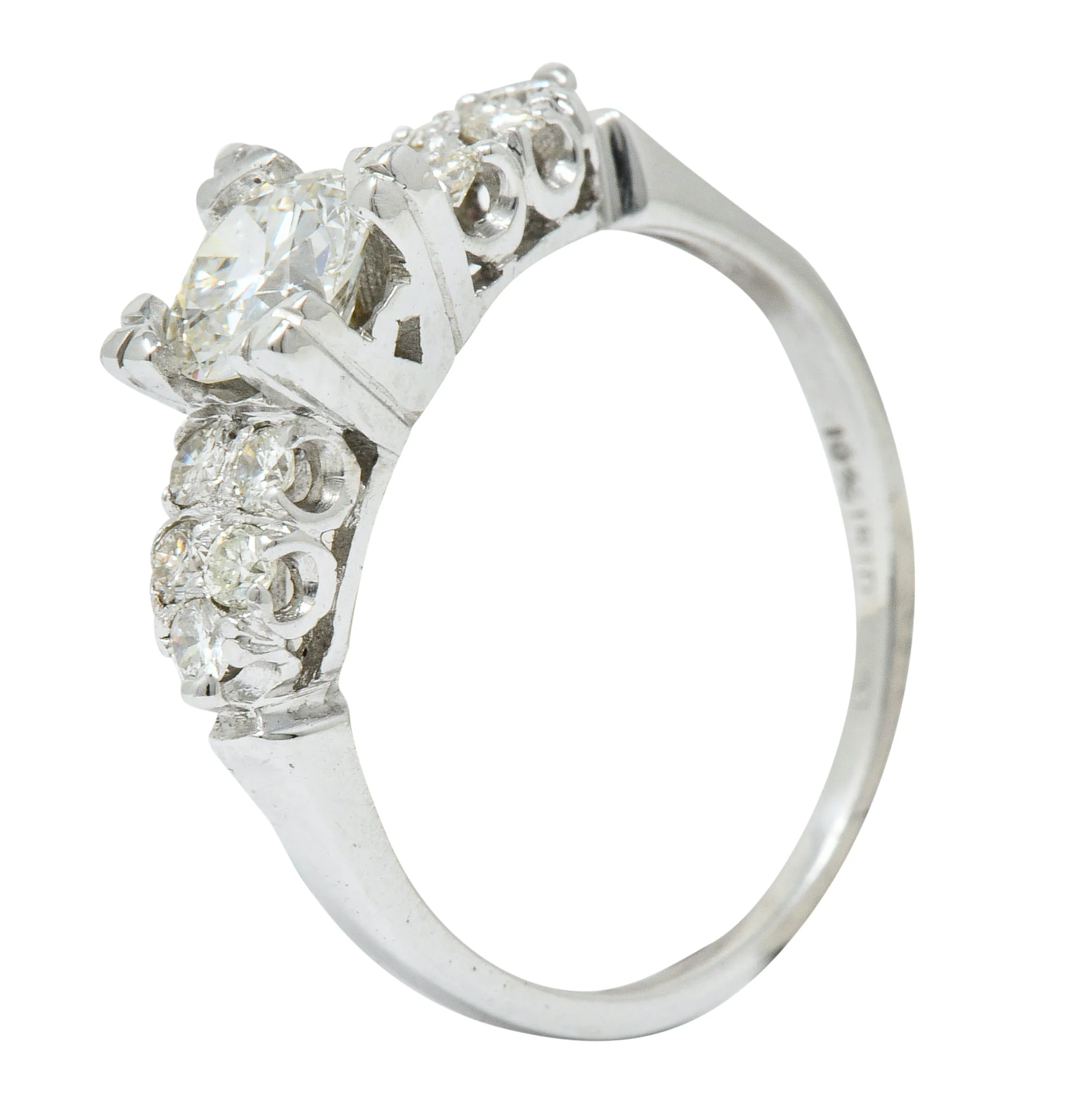 Mid-Century 0.90 CTW Diamond Platinum Fishtail Cluster Engagement Ring - Image 8